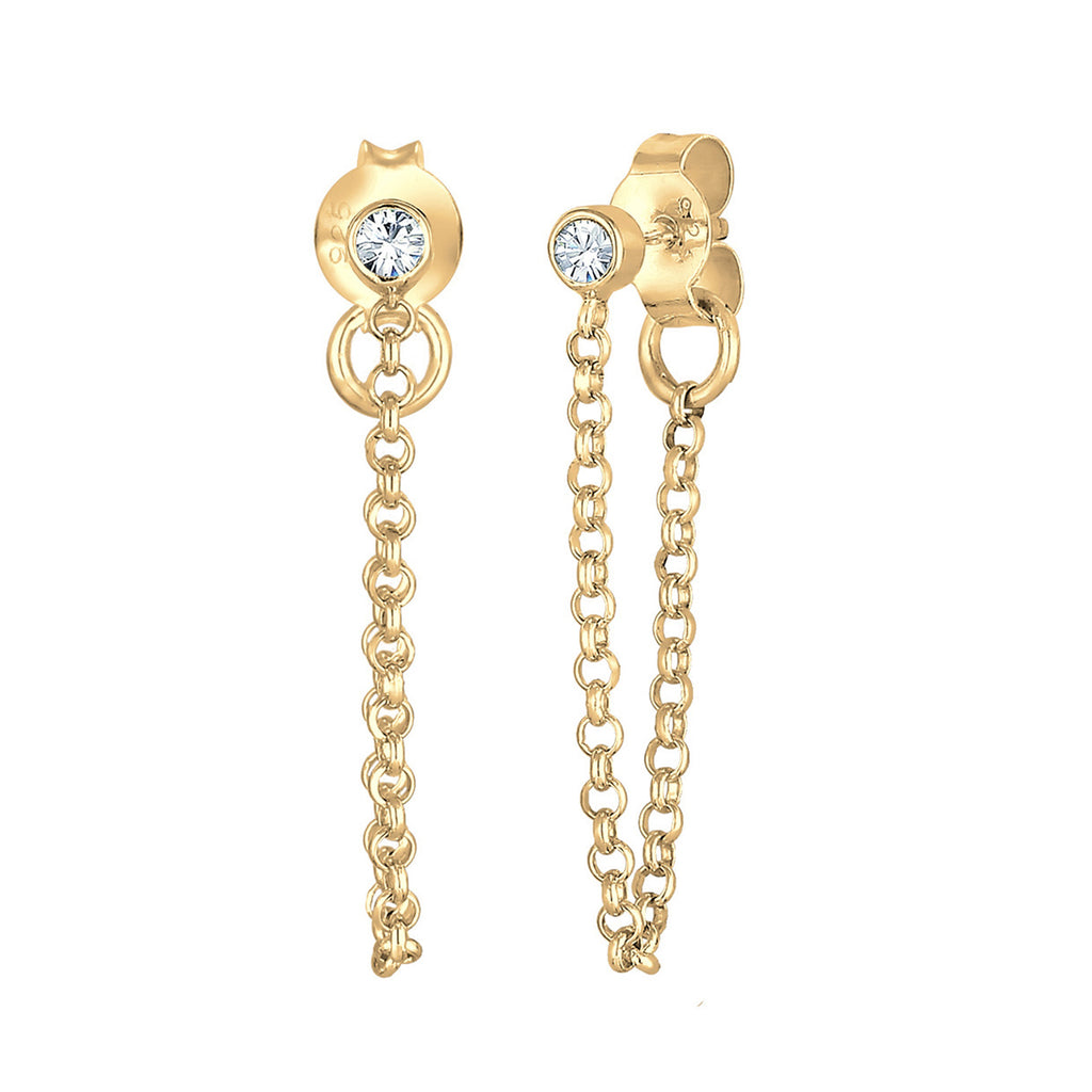 Gold - Elli | Ohrstecker Ear Chain | Mit Kristallen von Swarovski® (Weiß) | 925 Sterling Silber vergoldet