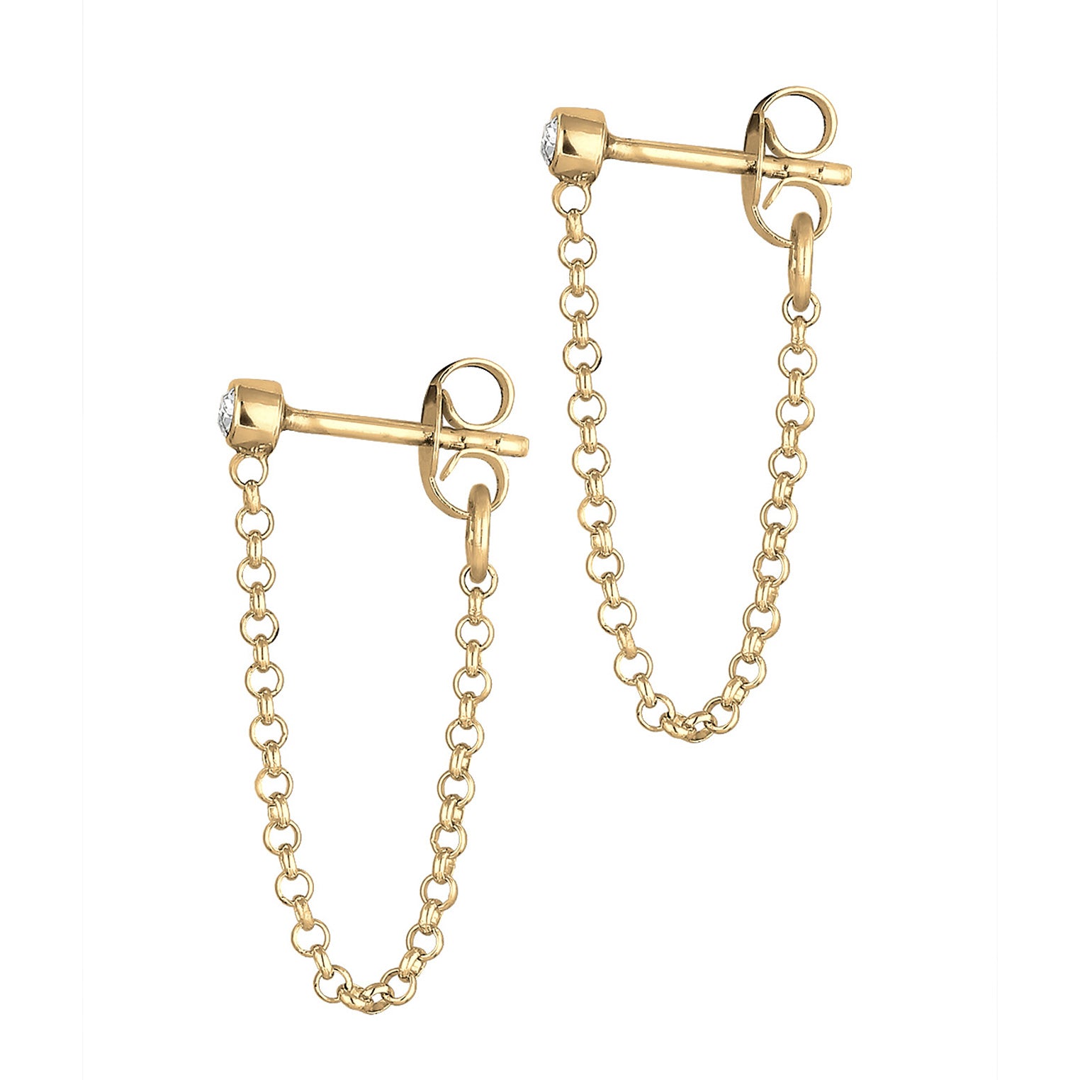 Gold - Elli | Ohrstecker Ear Chain | Mit Kristallen von Swarovski® (Weiß) | 925 Sterling Silber vergoldet