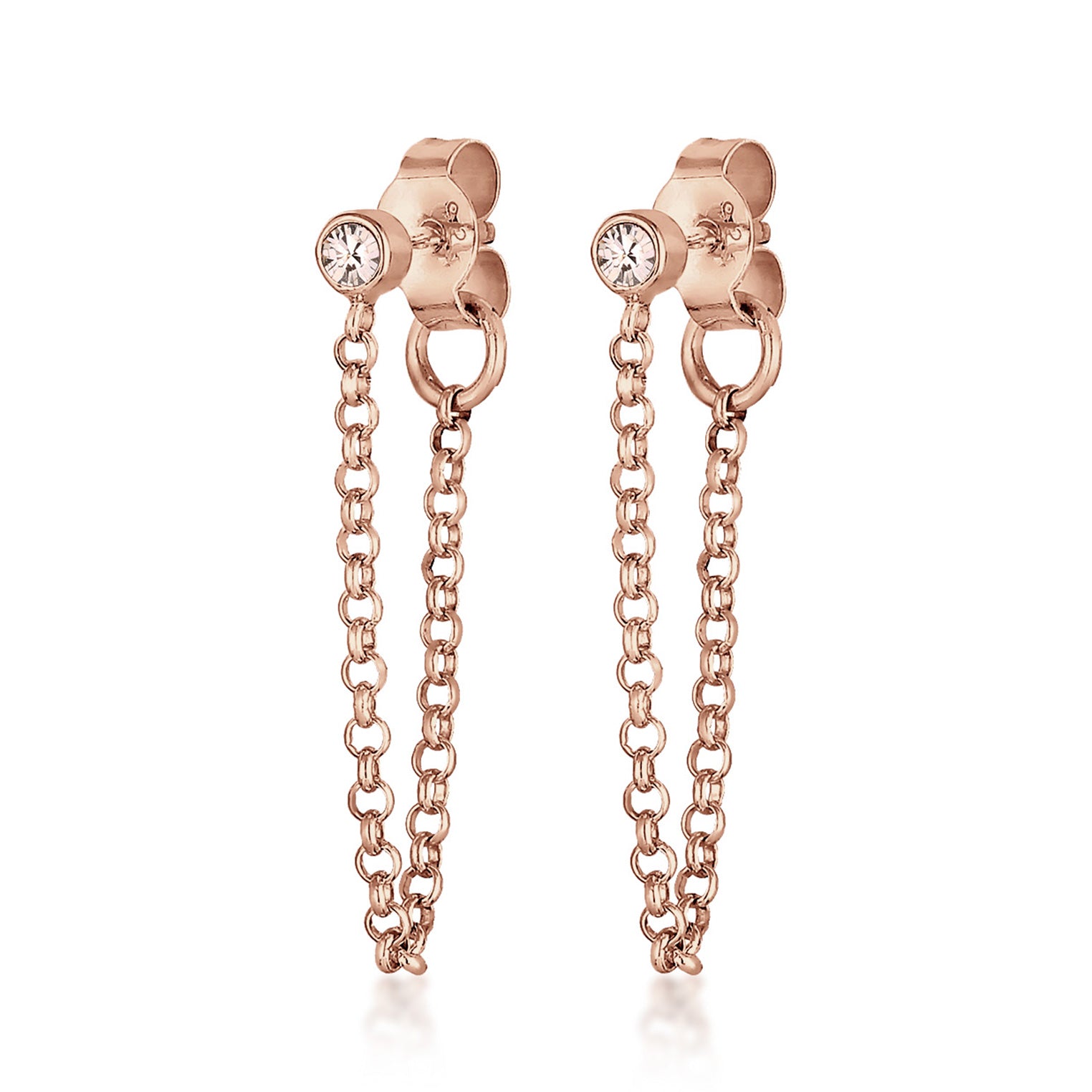 Roségold - Elli | Ohrstecker Ear Chain | Kristall ( Braun ) | 925 Sterling Silber Rosegold