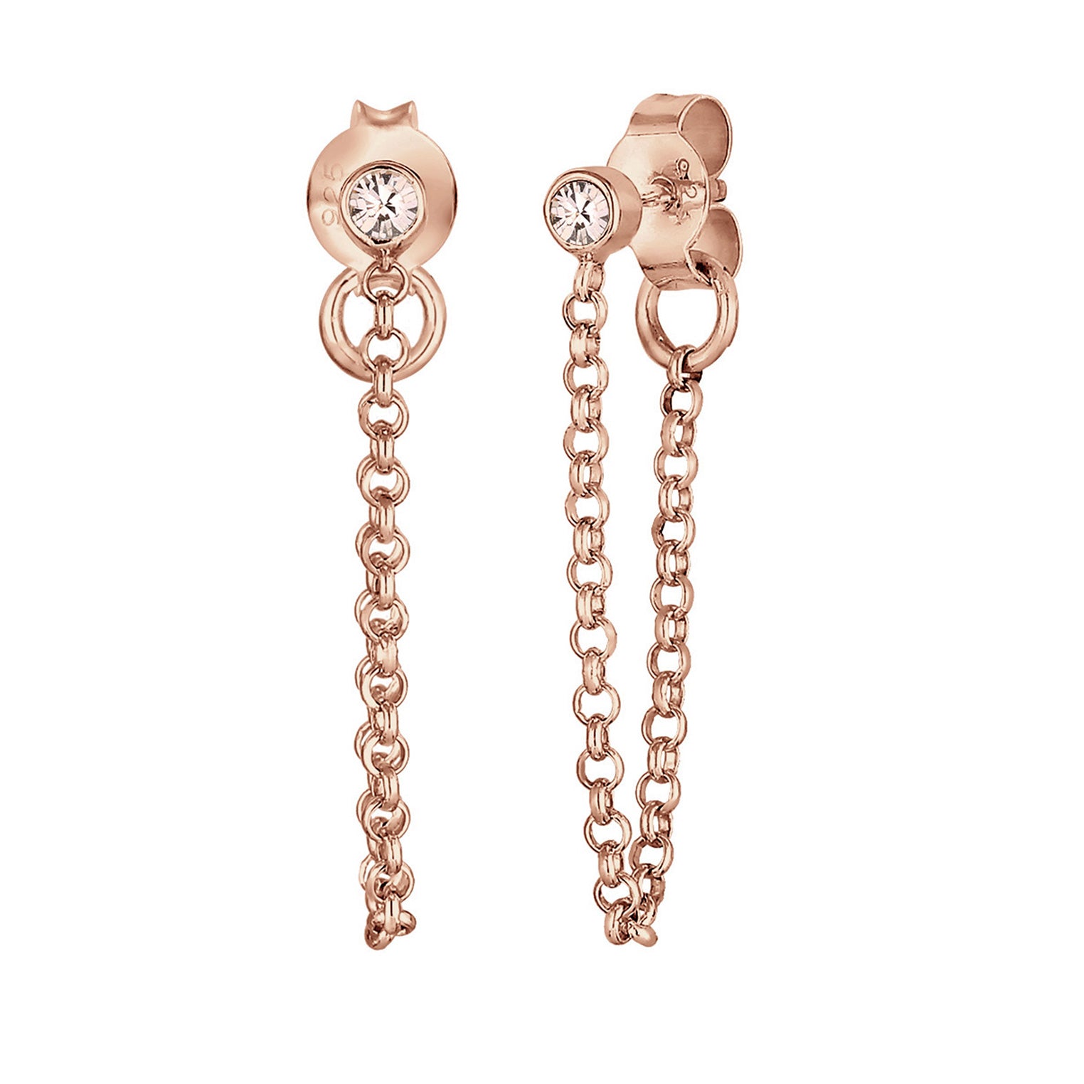 Roségold - Elli | Ohrstecker Ear Chain | Kristall ( Braun ) | 925 Sterling Silber Rosegold