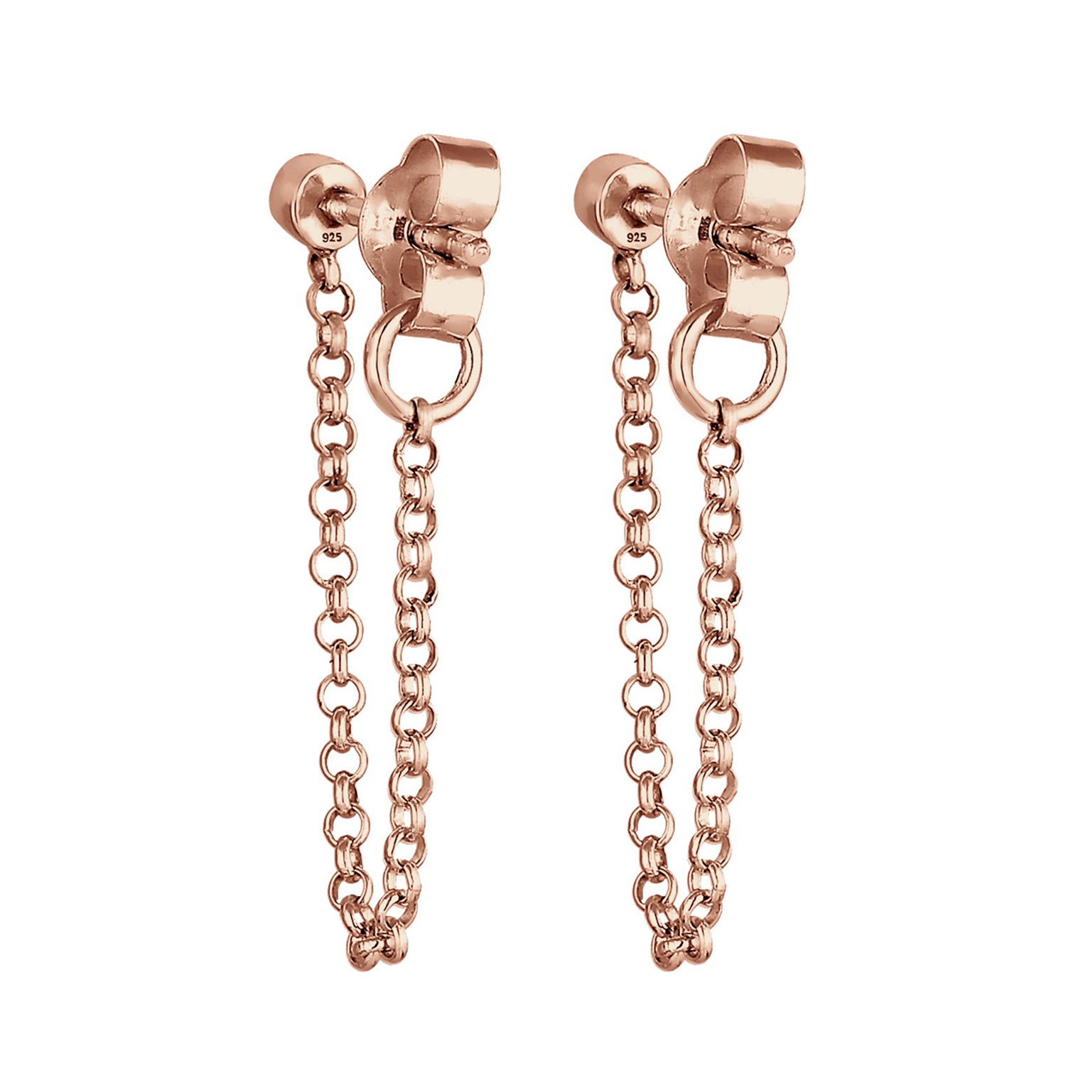 Roségold - Elli | Ohrstecker Ear Chain | Kristall ( Braun ) | 925 Sterling Silber Rosegold