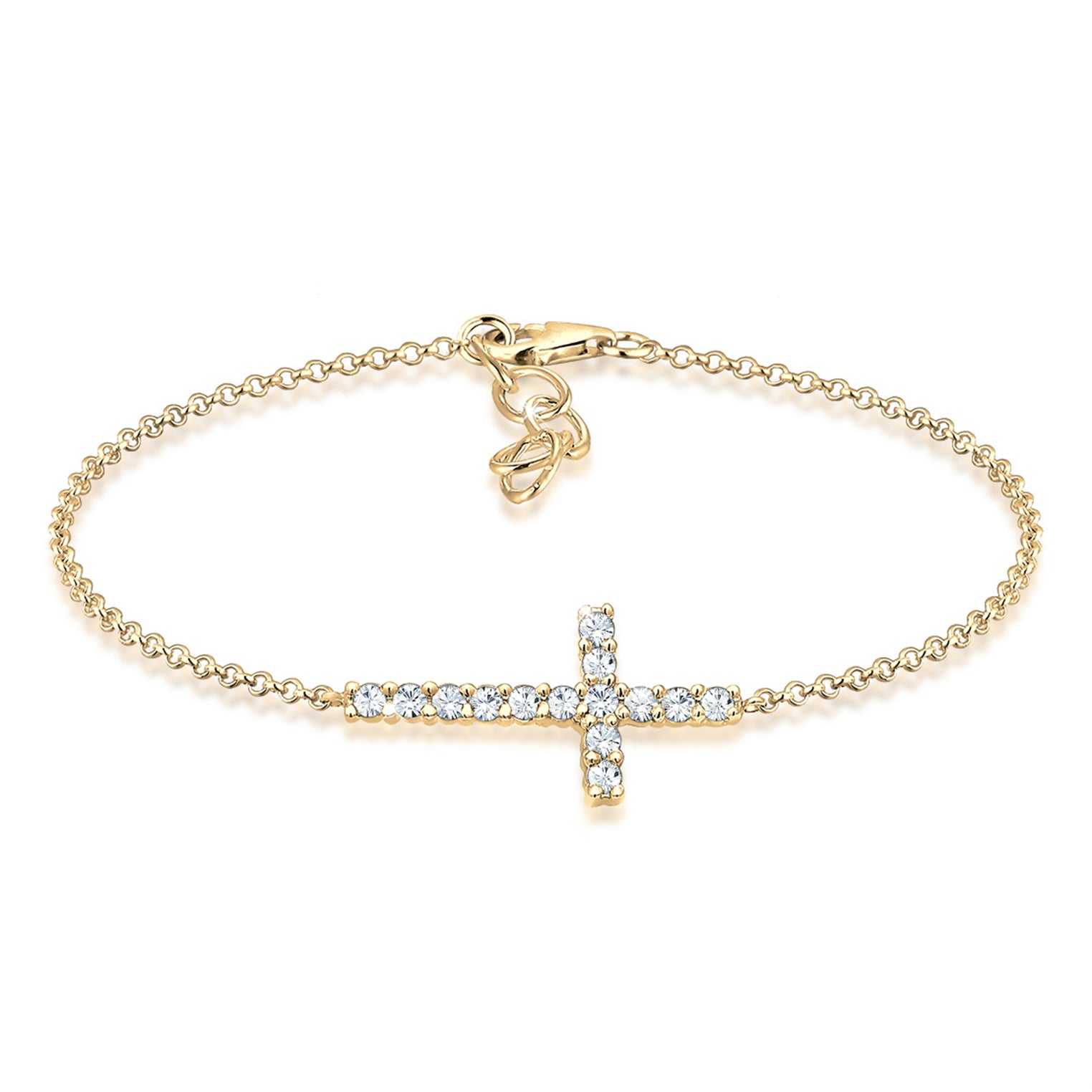 Gold - Elli | Armband Kreuz | Kristall ( Weiß ) | 925 Sterling Silber vergoldet