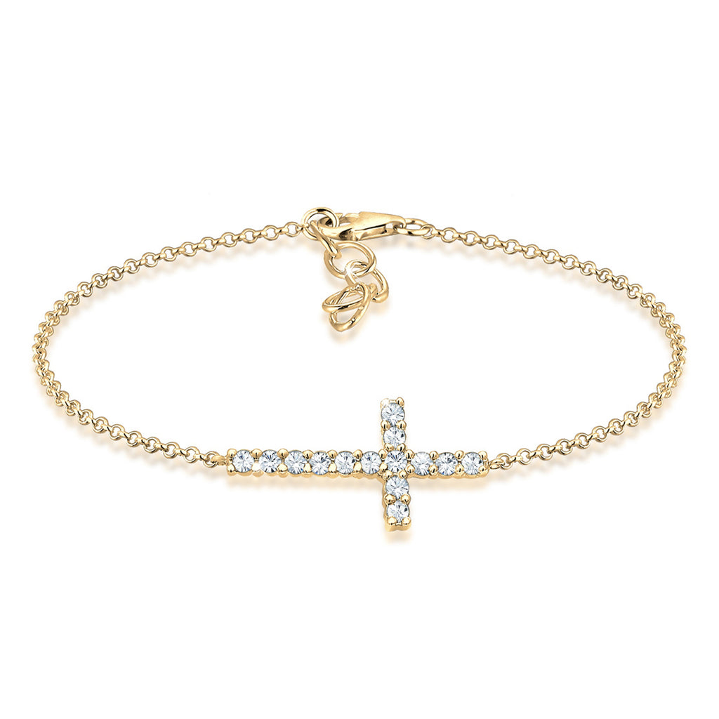 Gold - Elli | Armband Kreuz | Mit Kristallen von Swarovski® (Weiß) | 925 Sterling Silber vergoldet