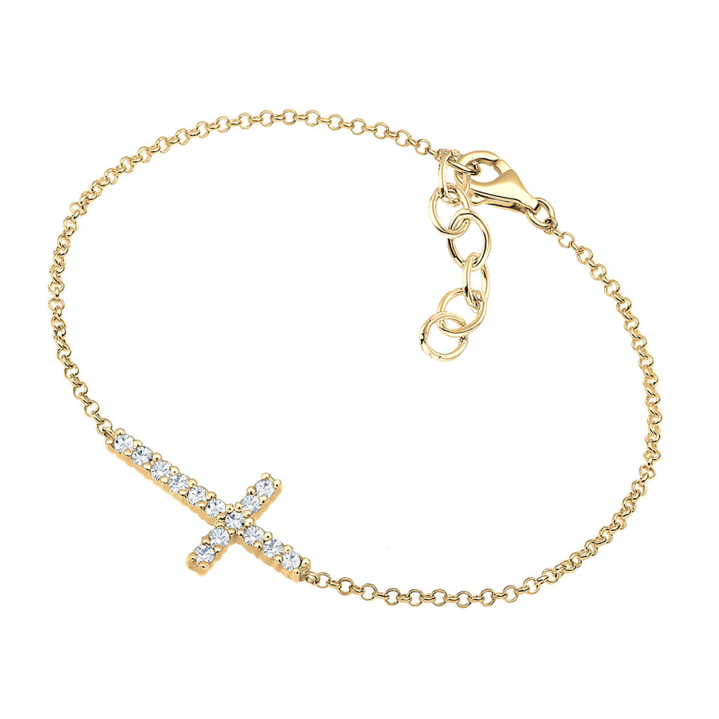 Gold - Elli | Armband Kreuz | Mit Kristallen von Swarovski® (Weiß) | 925 Sterling Silber vergoldet