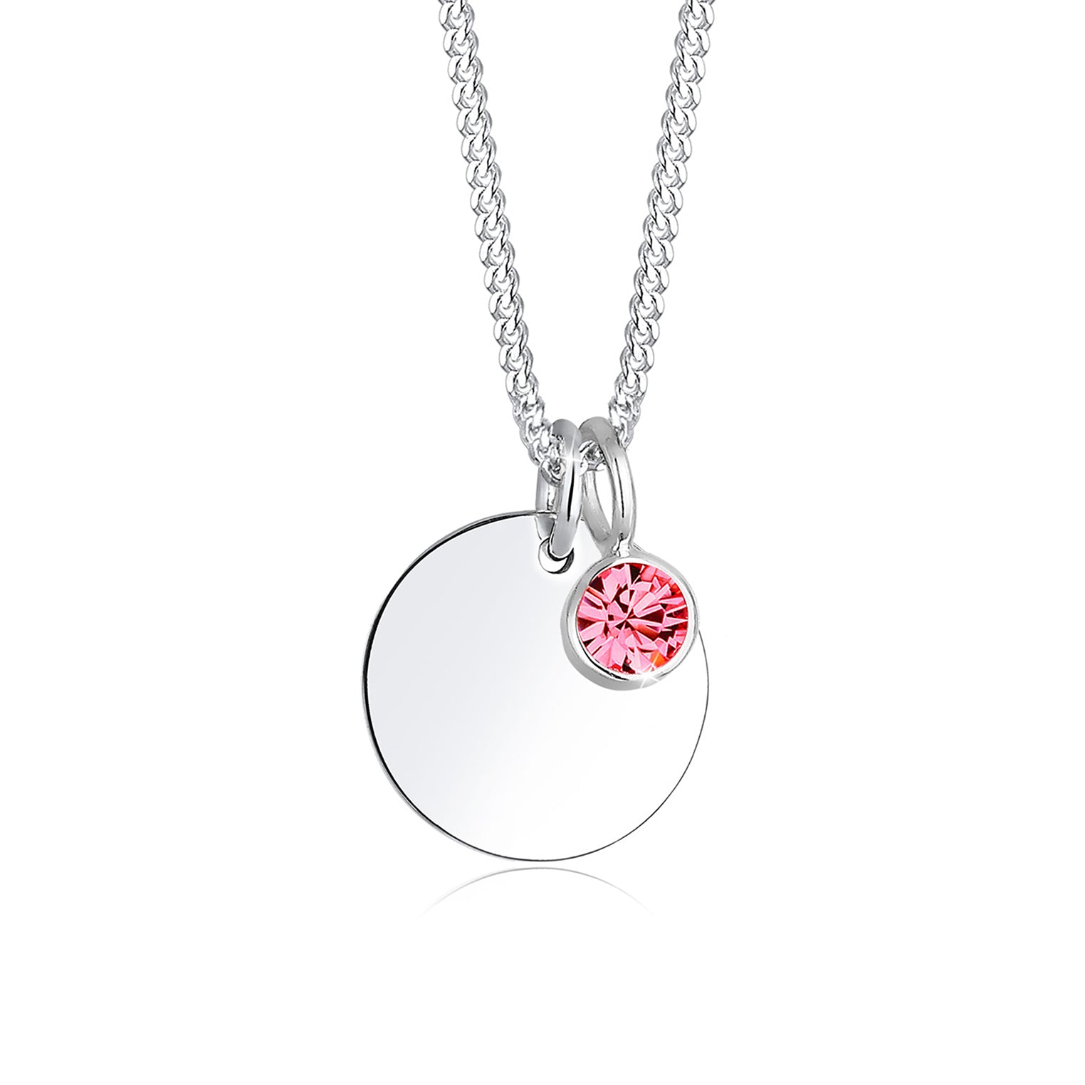 Pink - Elli | Halskette Geburtsstein | Kristall ( Rosa ) | 925er Sterling Silber