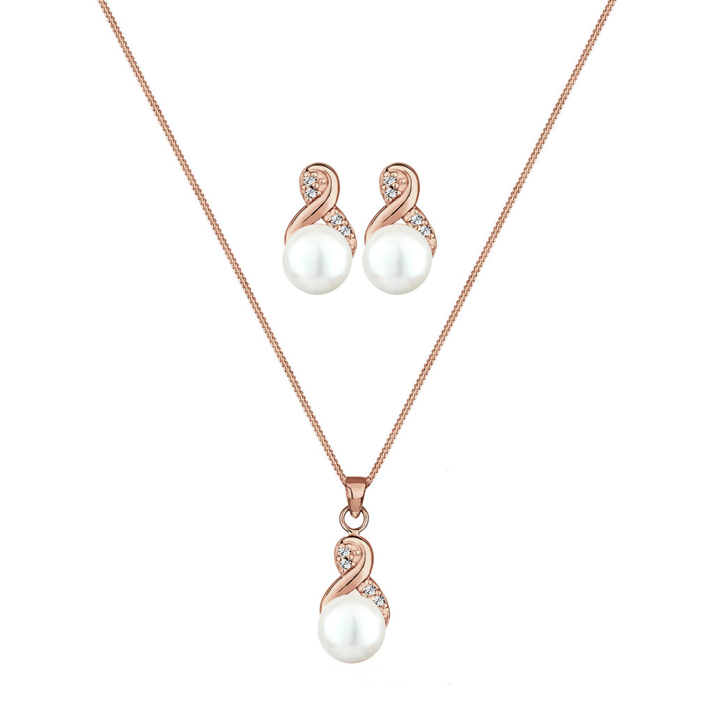 Roségold - Elli | Schmuckset  Infinity | Süßwasserperle, Kristall ( Weiß ) | 925 Sterling Silber Rosegold