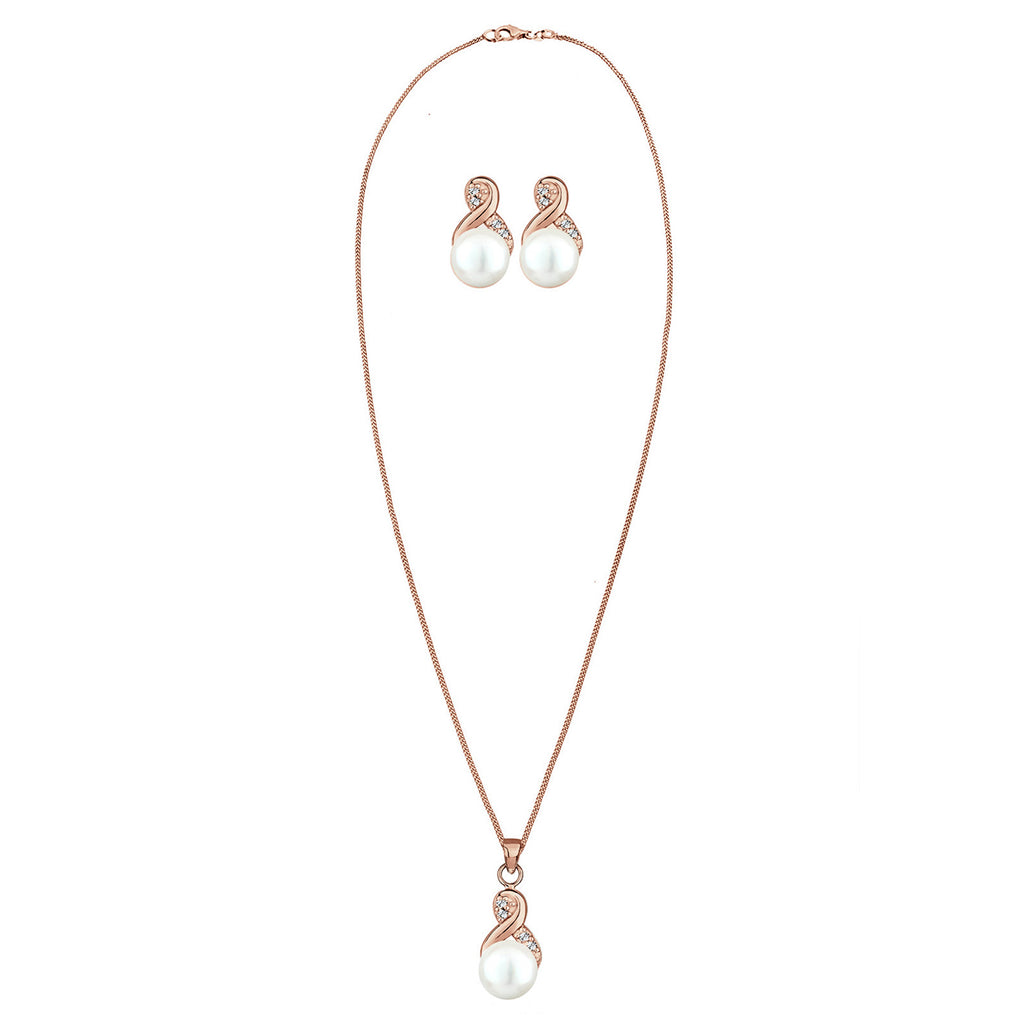 Roségold - Elli | Schmuckset  Infinity | Süßwasserperle, Kristall ( Weiß ) | 925 Sterling Silber Rosegold