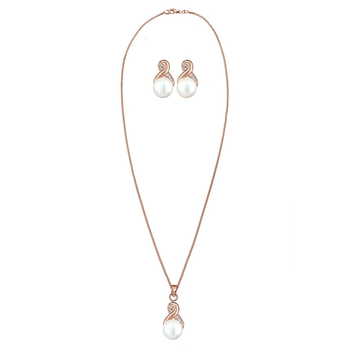 Roségold - Elli | Schmuckset  Infinity | Süßwasserperle, Kristall ( Weiß ) | 925 Sterling Silber Rosegold
