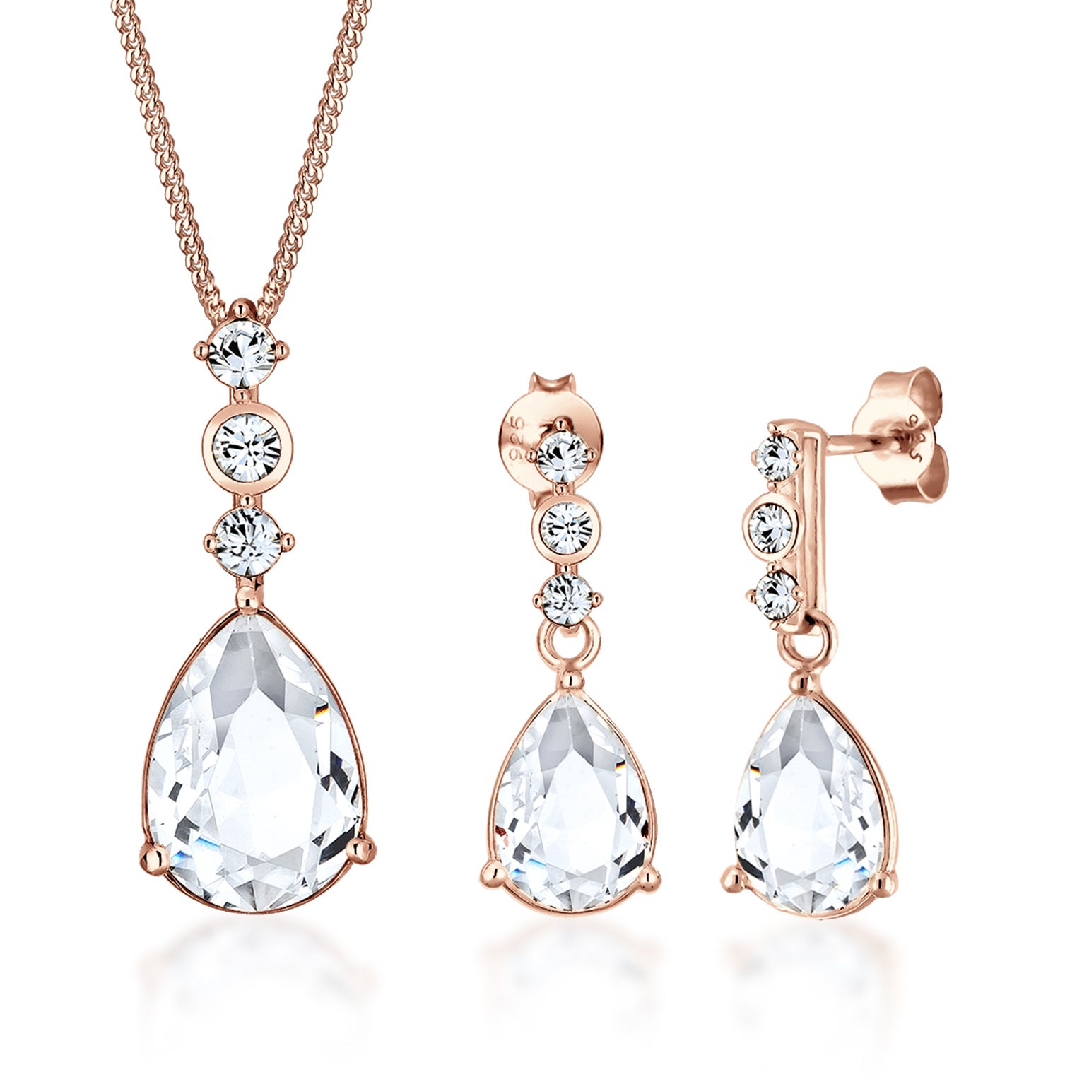 Roségold - Elli PREMIUM | Schmuckset  Tropfen | Mit Kristallen von Swarovski® (Weiß) | 925 Sterling Silber Rosegold