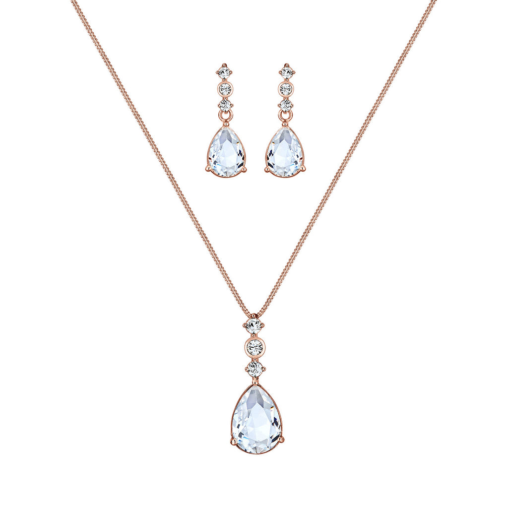 Roségold - Elli PREMIUM | Schmuckset  Tropfen | Mit Kristallen von Swarovski® (Weiß) | 925 Sterling Silber Rosegold