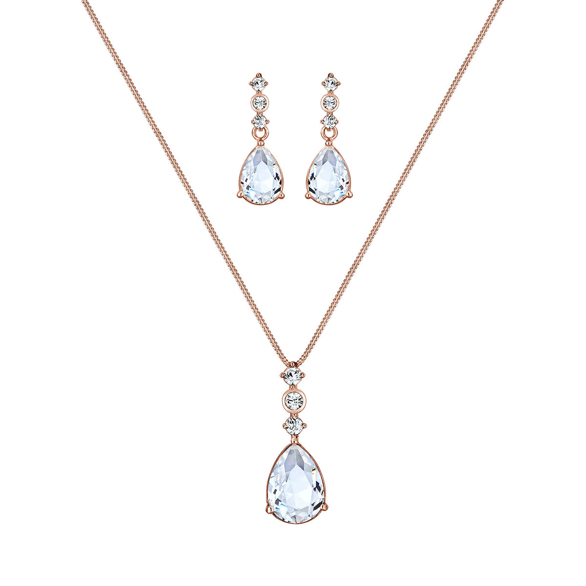 Roségold - Elli PREMIUM | Schmuckset  Tropfen | Mit Kristallen von Swarovski® (Weiß) | 925 Sterling Silber Rosegold