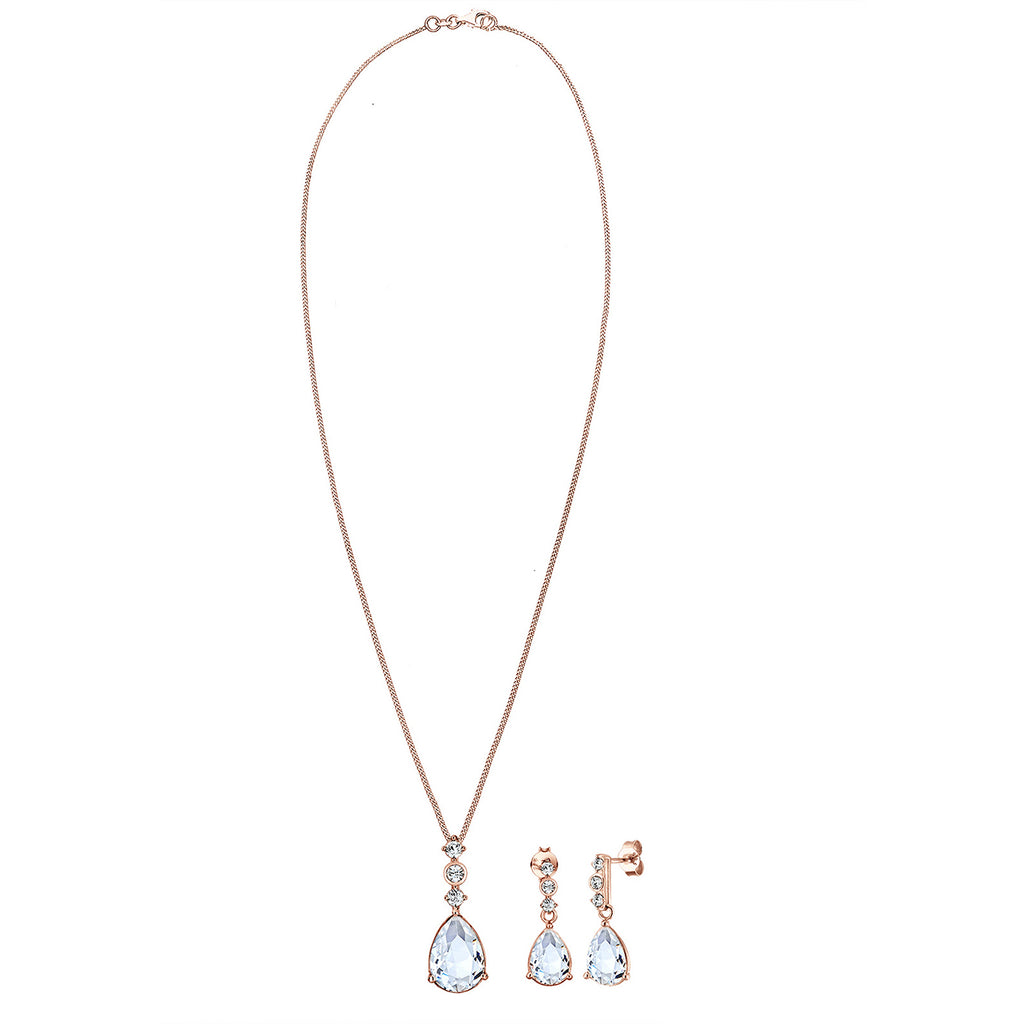 Roségold - Elli PREMIUM | Schmuckset  Tropfen | Mit Kristallen von Swarovski® (Weiß) | 925 Sterling Silber Rosegold