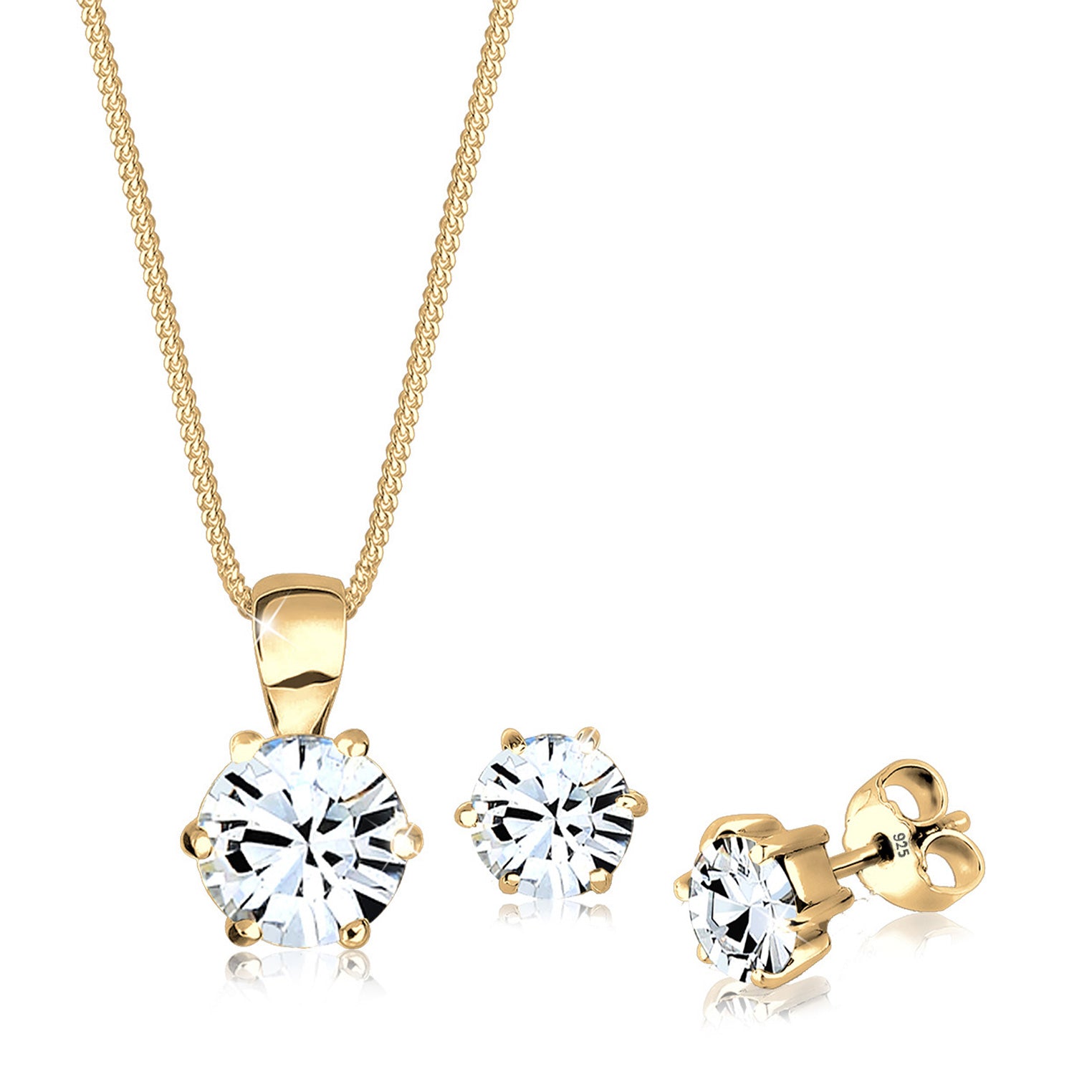 Gold - Elli | Halskette | Kristall ( Weiß ) | 925 Sterling Silber vergoldet
