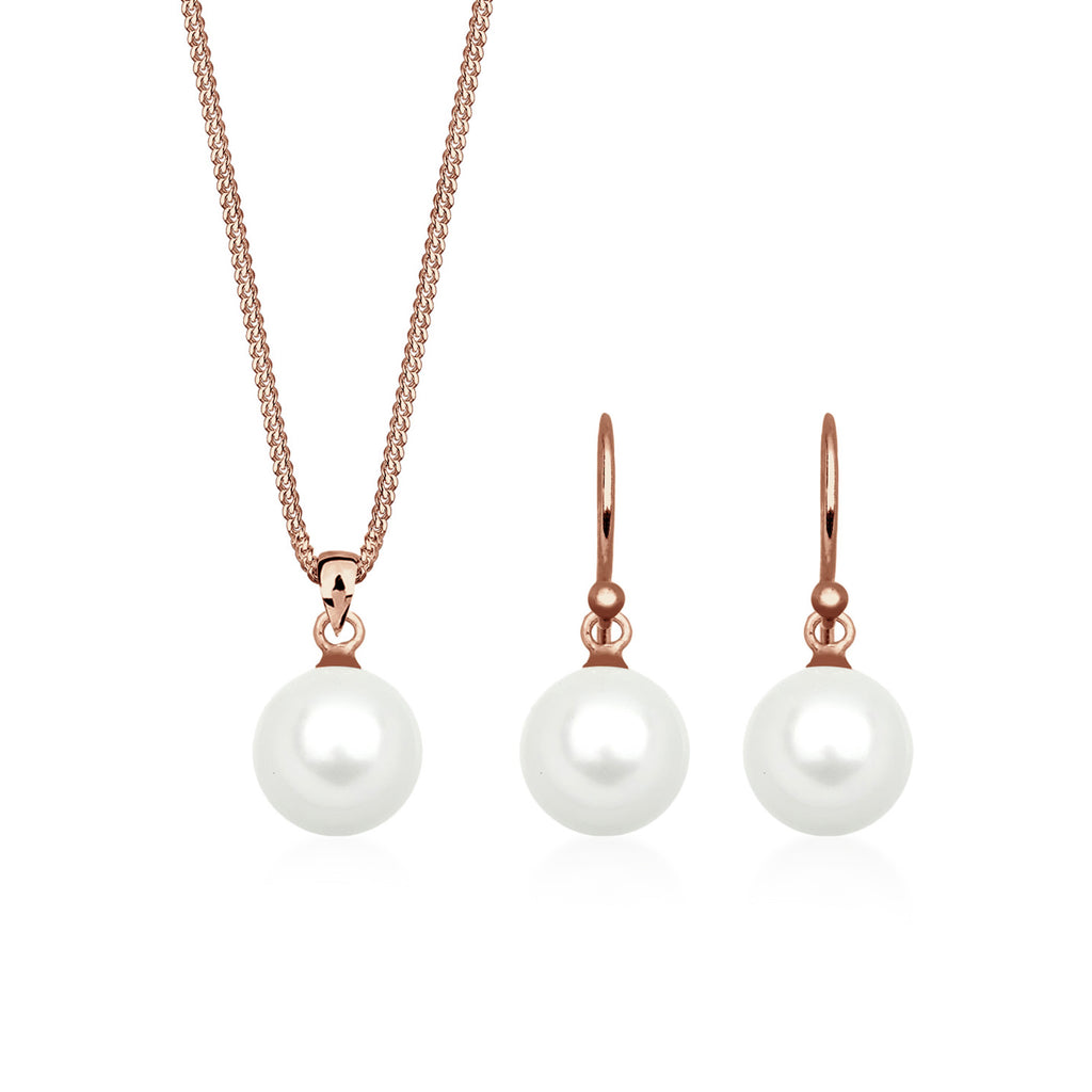 Roségold - Elli | Schmuckset  | Perle | 925 Sterling Silber Rosegold