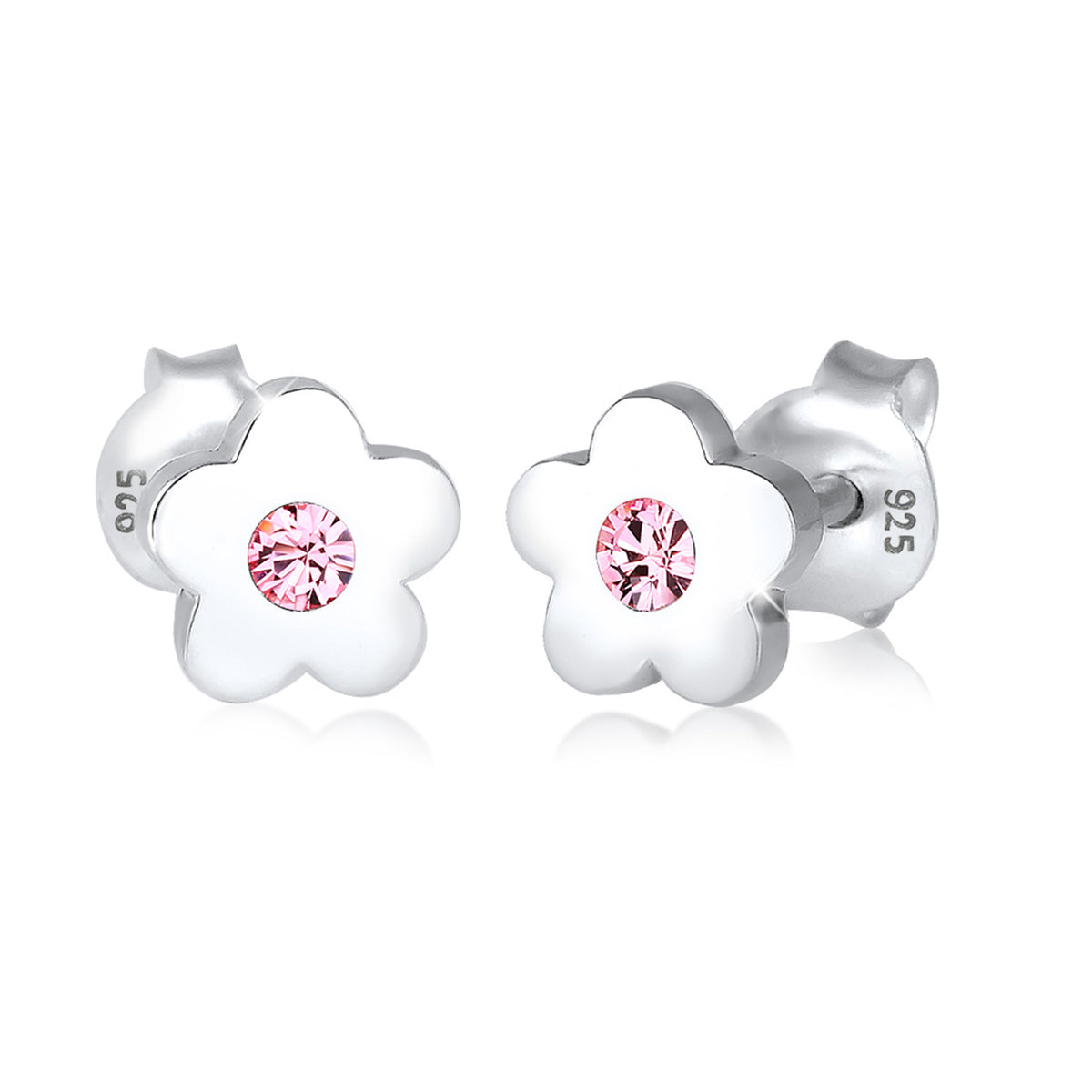 Silber - Elli | Ohrstecker Blume | Mit Kristallen von Swarovski® (Rosa) | 925er Sterling Silber
