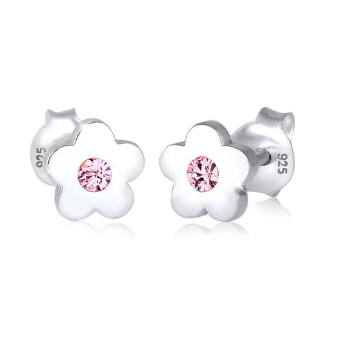 Silber - Elli | Ohrstecker Blume | Mit Kristallen von Swarovski® (Rosa) | 925er Sterling Silber
