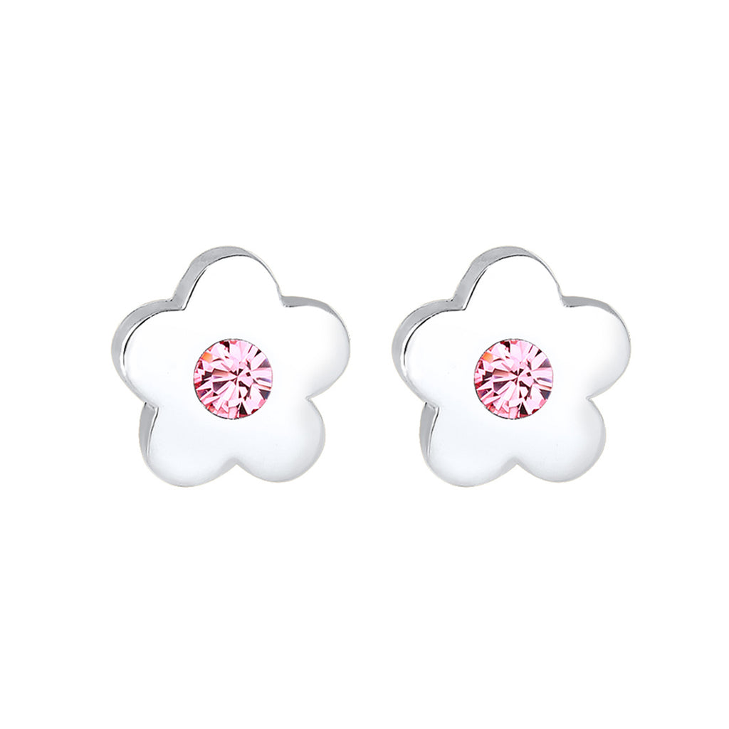 Silber - Elli | Ohrstecker Blume | Mit Kristallen von Swarovski® (Rosa) | 925er Sterling Silber
