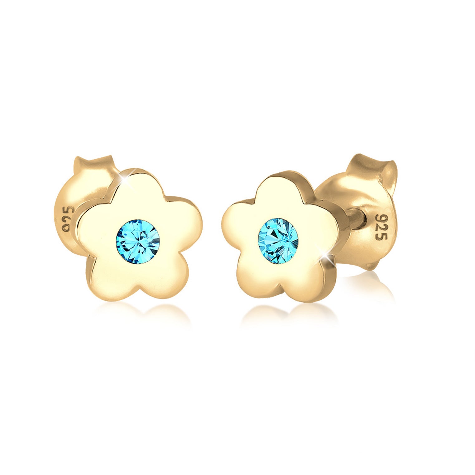Gold - Elli | Ohrstecker Blume | Kristall (Blau) | 925er Sterling Silber Vergoldet