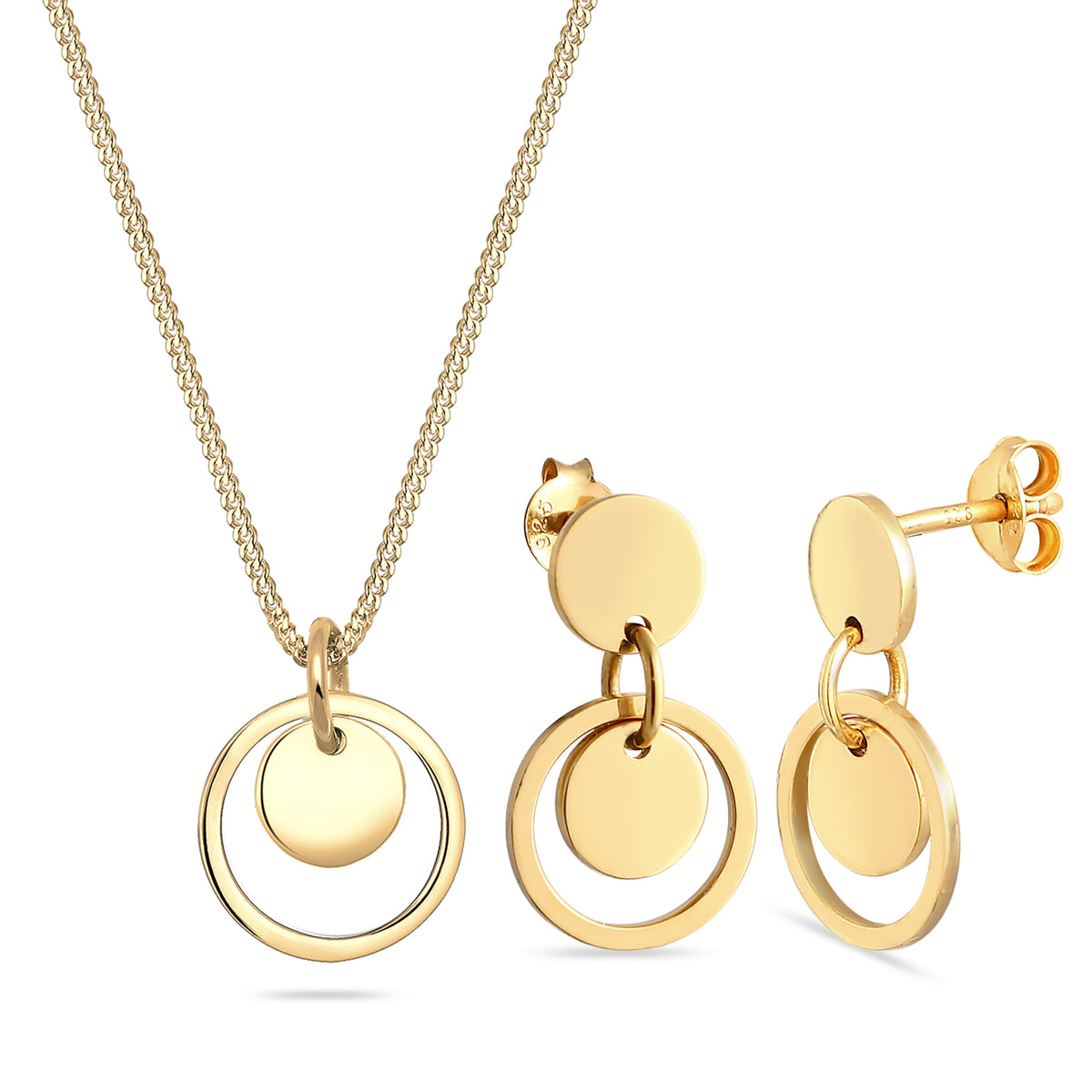 Flat Circle &amp; Disc Necklace &amp; Earrings Jewelry Set