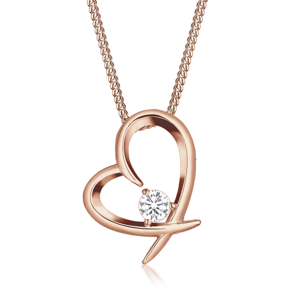 Roségold - Elli | Halskette Herz | Zirkonia (Weiß) | 925 Sterling Silber Rosegold