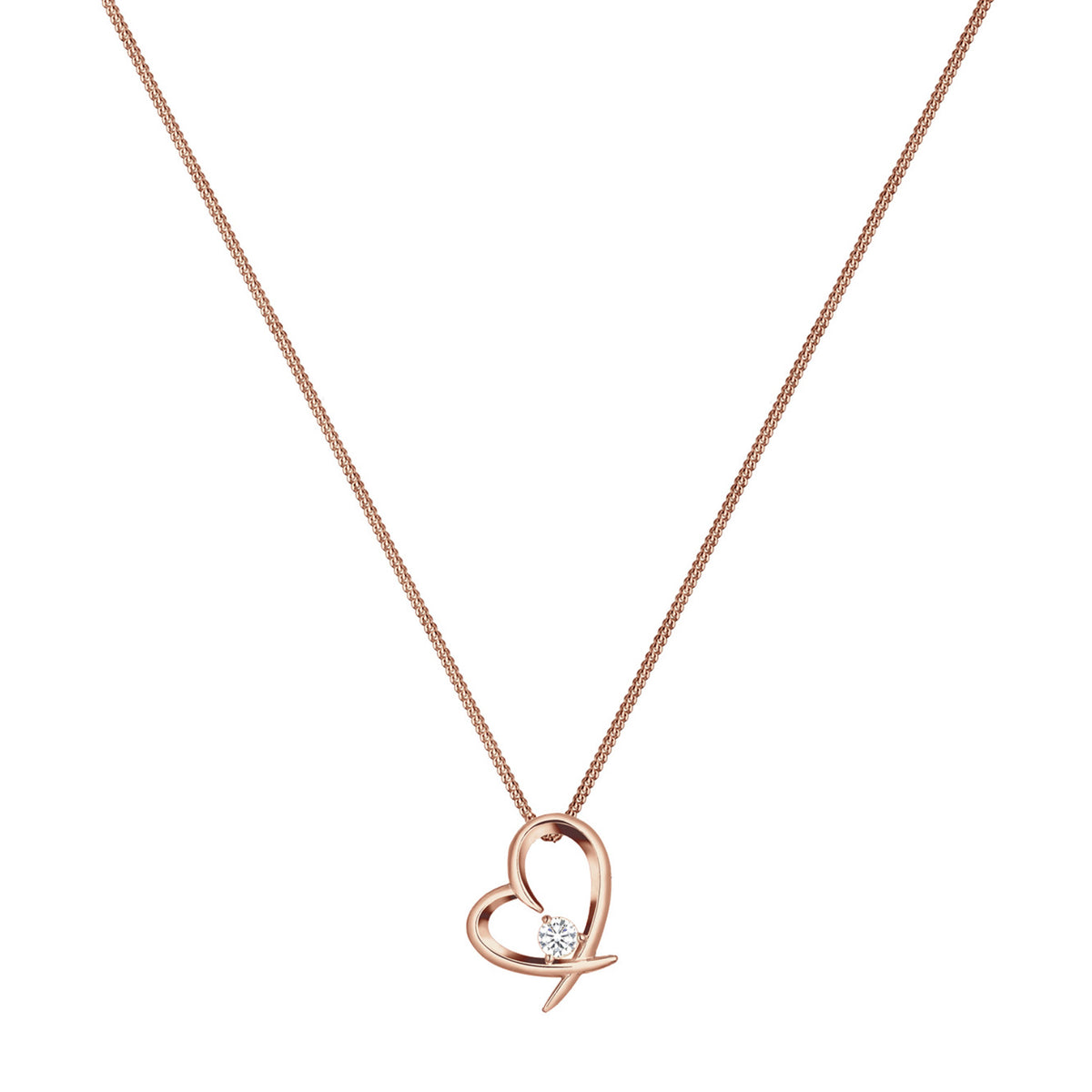 Roségold - Elli | Halskette Herz | Zirkonia (Weiß) | 925 Sterling Silber Rosegold