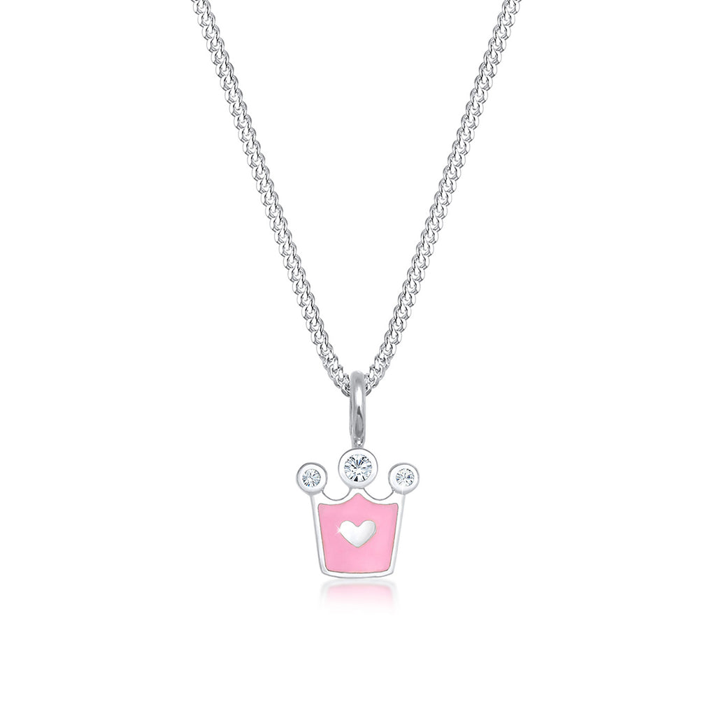 Silber - Elli | Halskette Krone | Mit Kristallen von Swarovski® (Weiß) & Emaille | 925er Sterling Silber