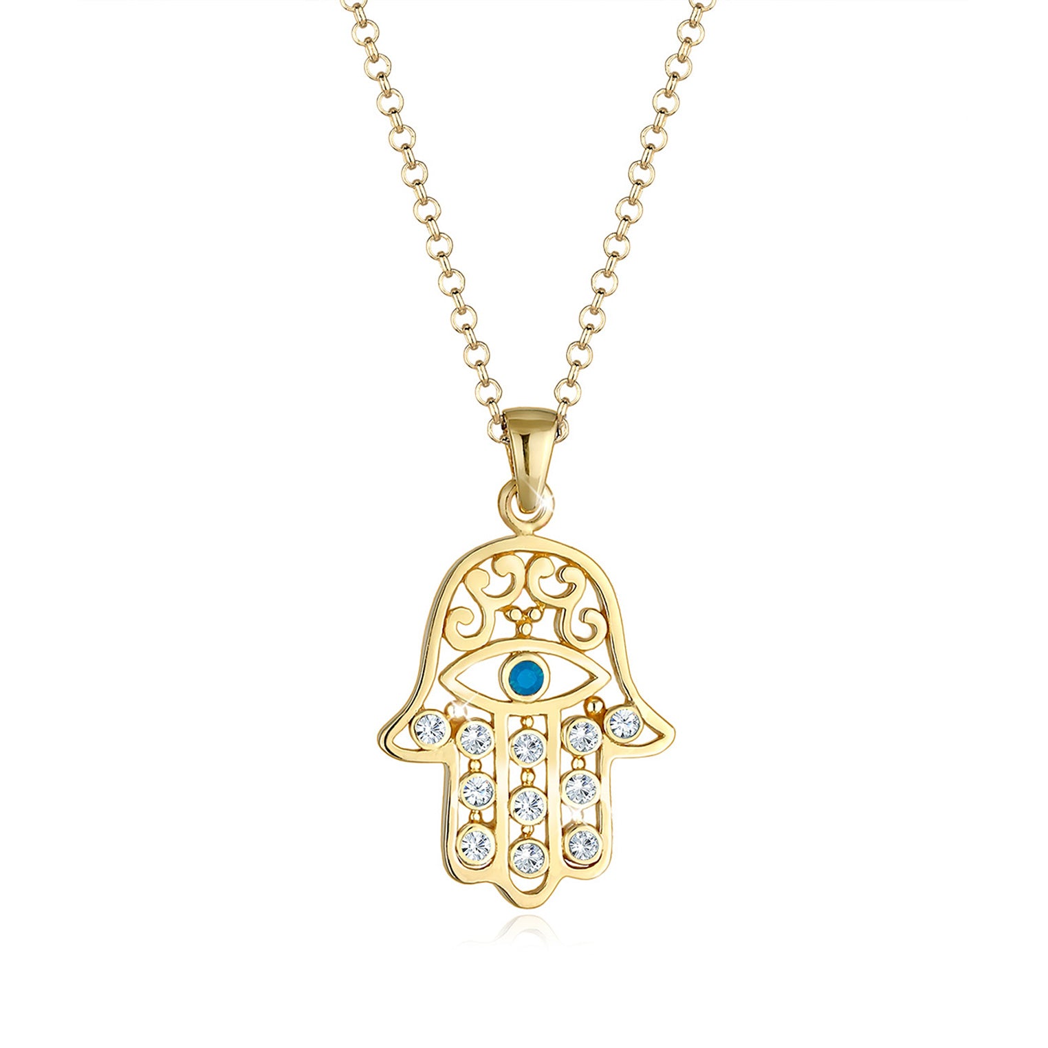 Gold - Elli | Lange Halskette Evil Eye | Mit Kristallen von Swarovski® (Weiß) | 925 Sterling Silber vergoldet