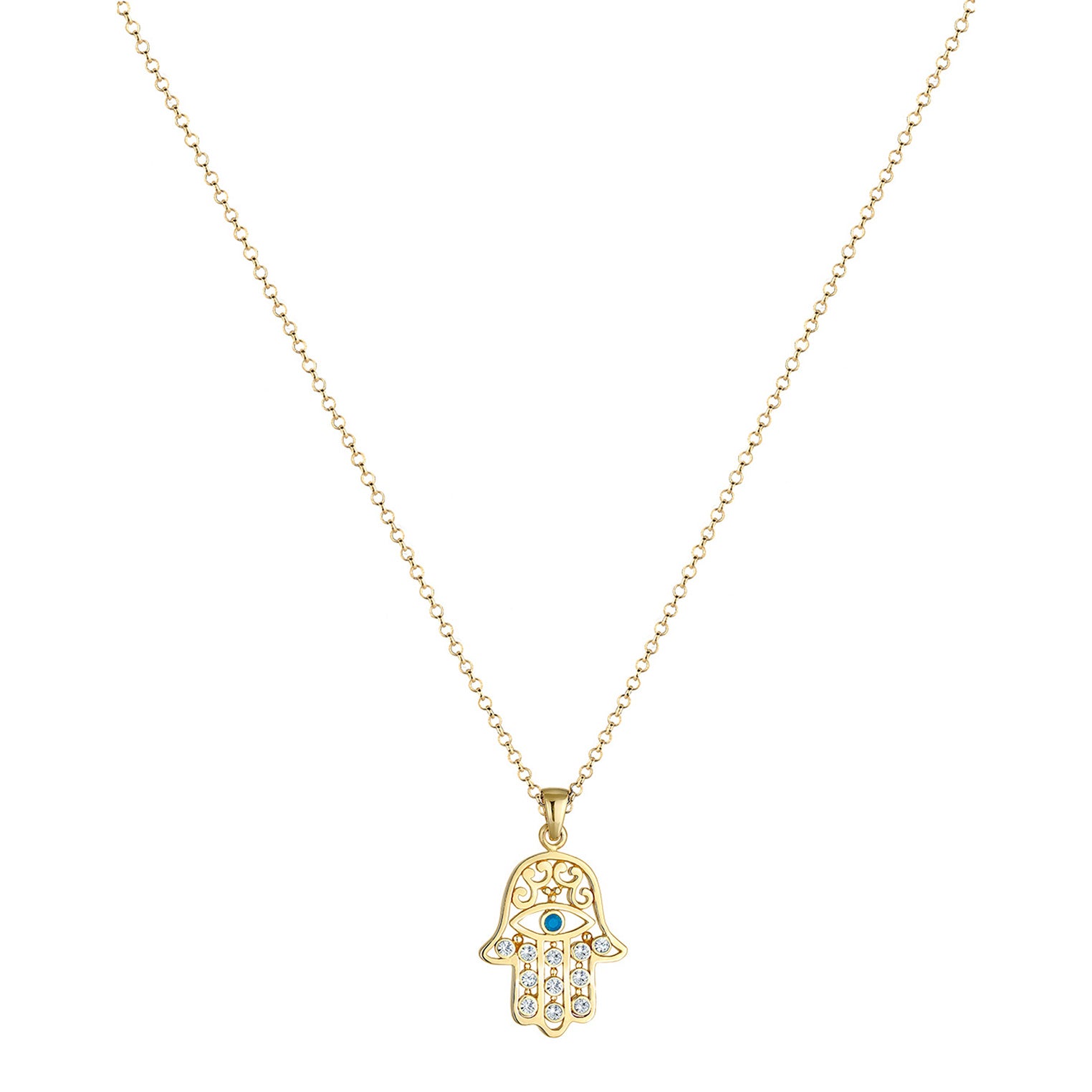Gold - Elli | Lange Halskette Evil Eye | Mit Kristallen von Swarovski® (Weiß) | 925 Sterling Silber vergoldet