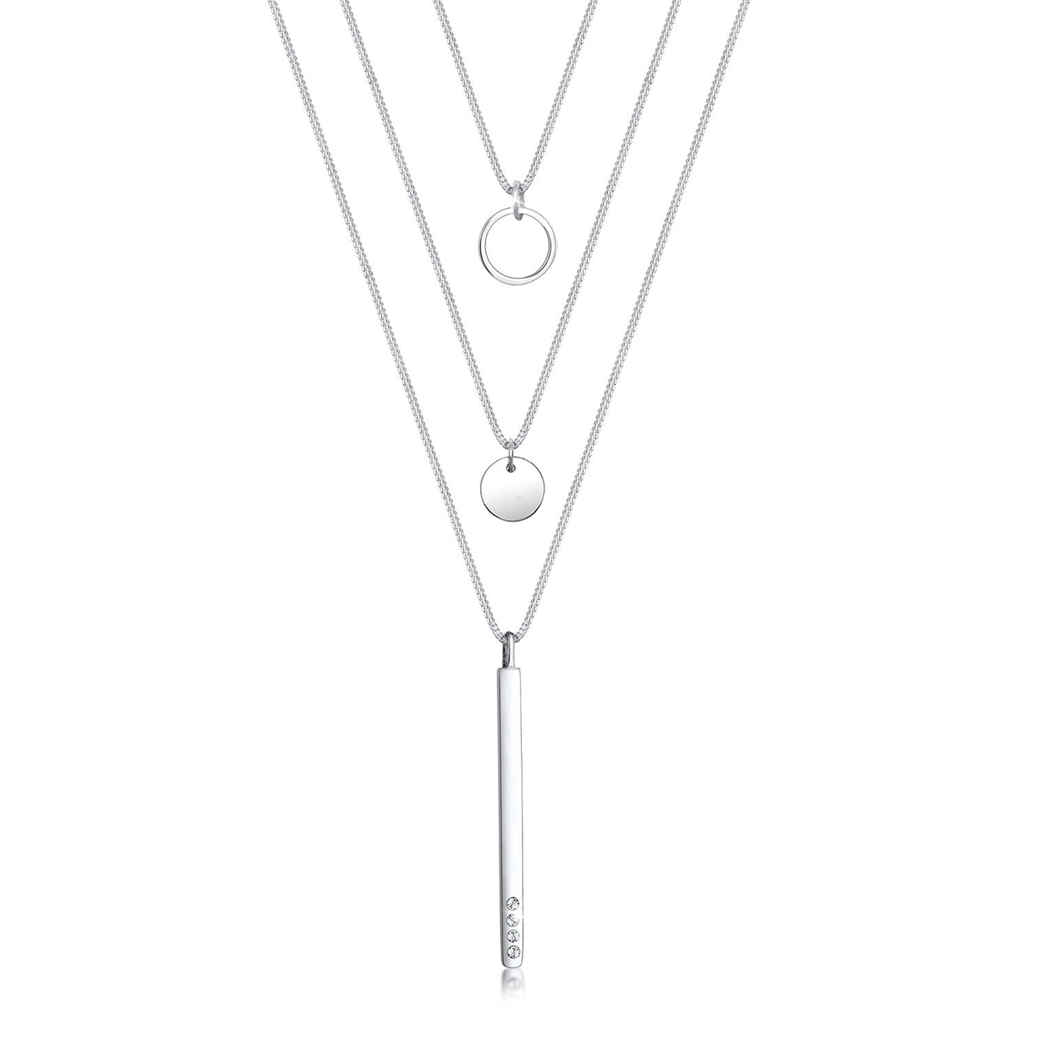 Silber - Elli | Layer-Halskette Geo | Kristall ( Weiß ) | 925er Sterling Silber