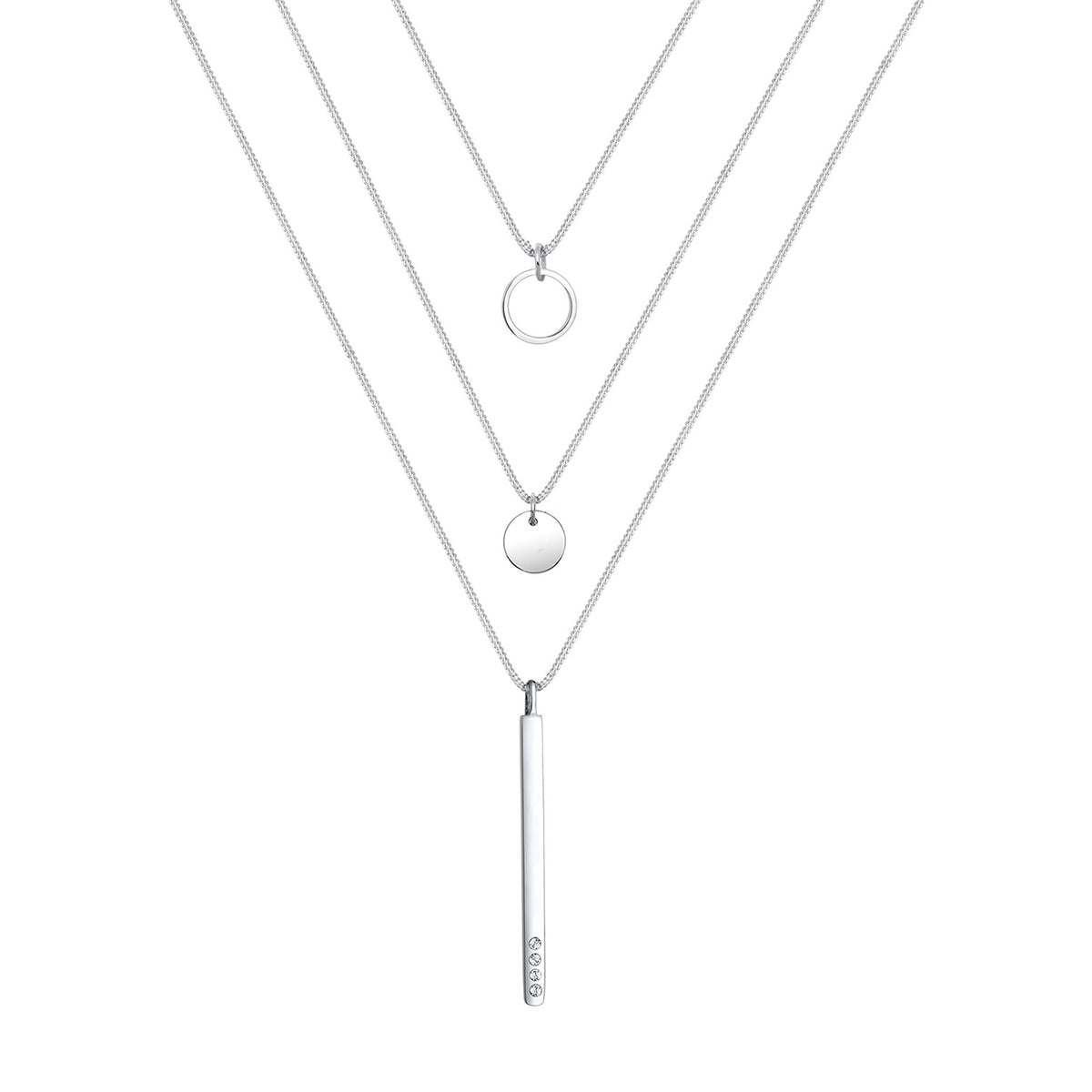 Silber - Elli | Layer-Halskette Plättchen Stab | Mit Kristallen von Swarovski® (Weiß) | 925er Sterling Silber