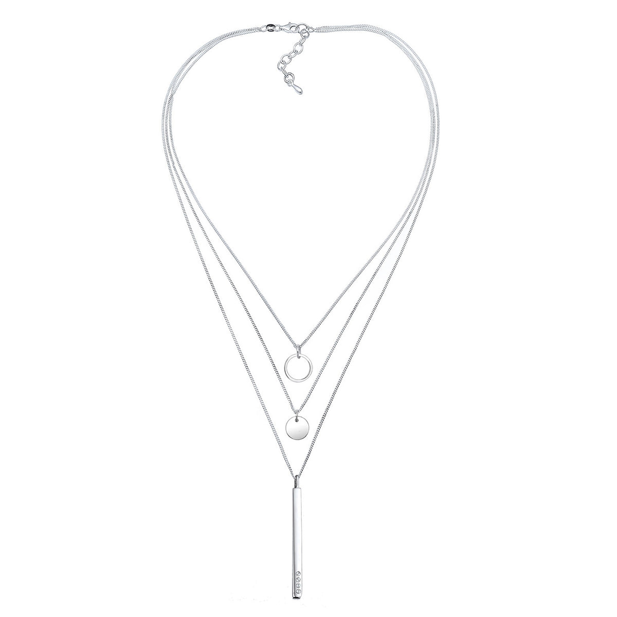 Silber - Elli | Layer-Halskette Plättchen Stab | Mit Kristallen von Swarovski® (Weiß) | 925er Sterling Silber