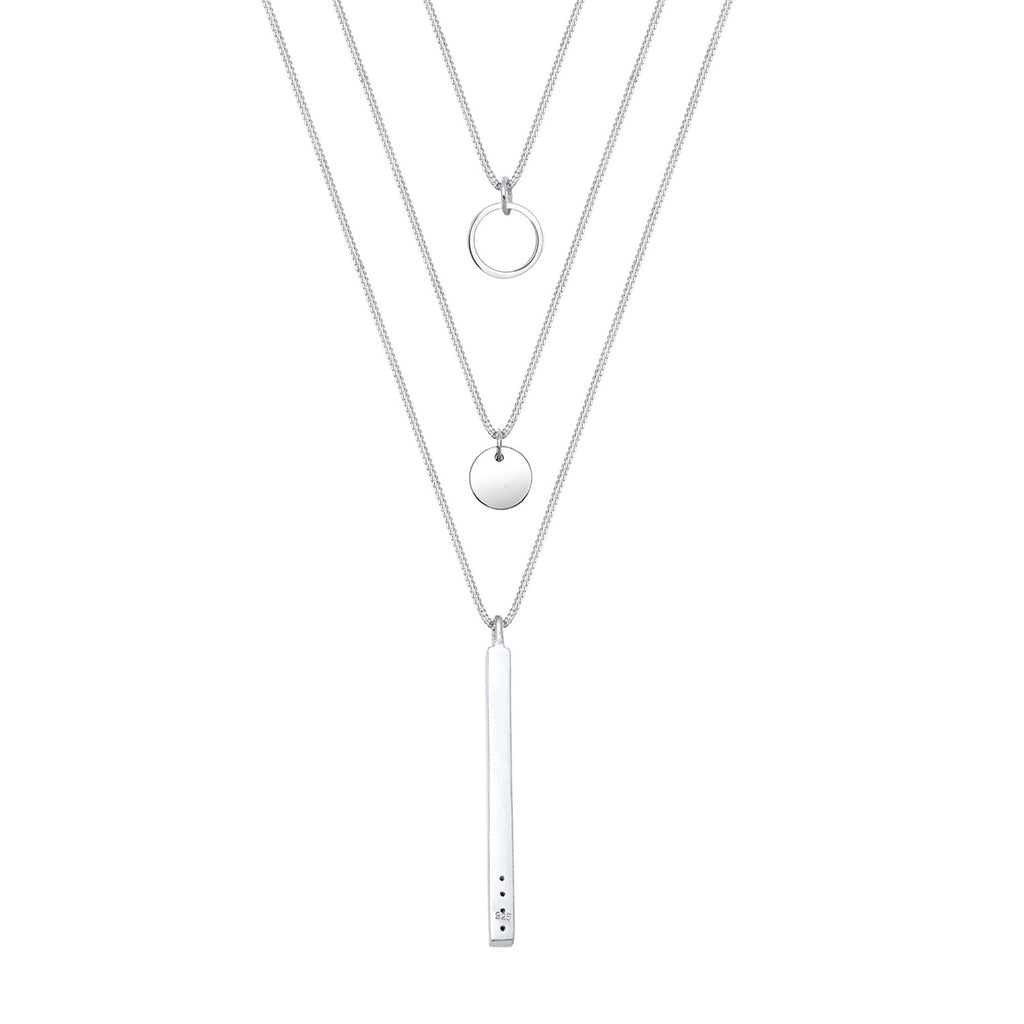 Silber - Elli | Layer-Halskette Plättchen Stab | Mit Kristallen von Swarovski® (Weiß) | 925er Sterling Silber