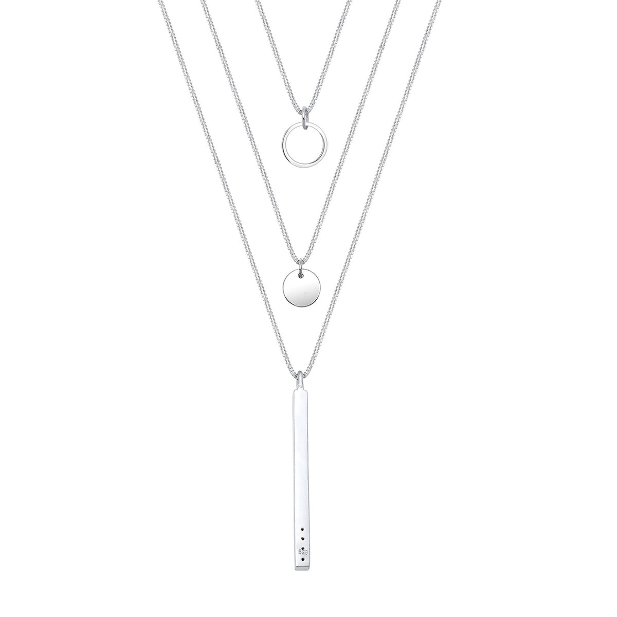 Silber - Elli | Layer-Halskette Plättchen Stab | Mit Kristallen von Swarovski® (Weiß) | 925er Sterling Silber