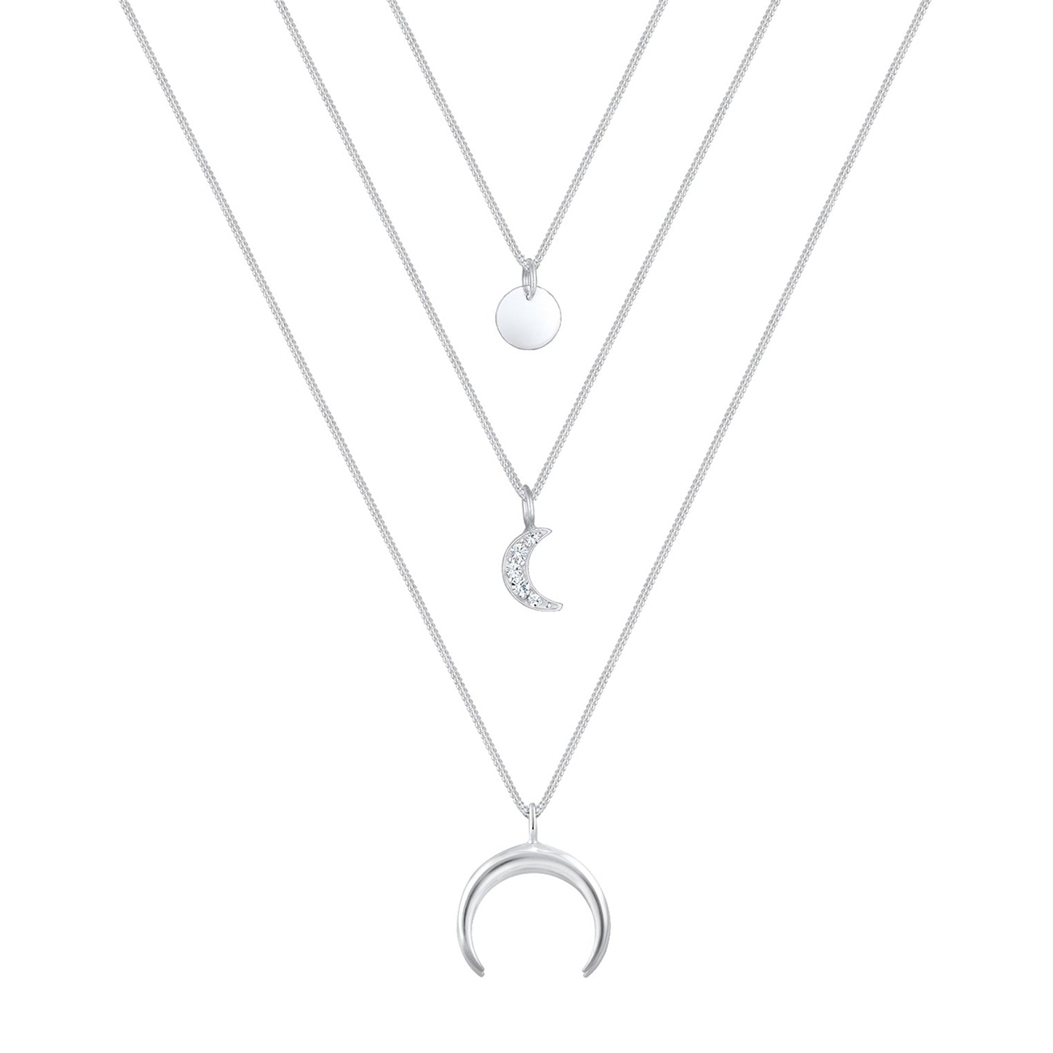 Silber - Elli | Layer-Halskette Astro | Kristall ( Weiß ) | 925er Sterling Silber