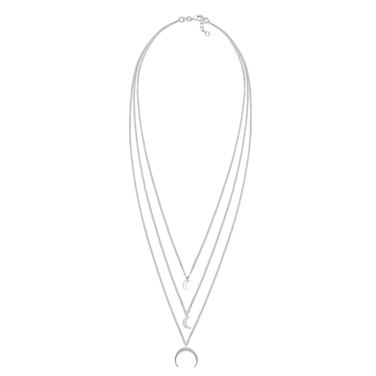 Silber - Elli | Layer-Halskette Halbmond Astro | Mit Kristallen von Swarovski® (Weiß) | 925er Sterling Silber
