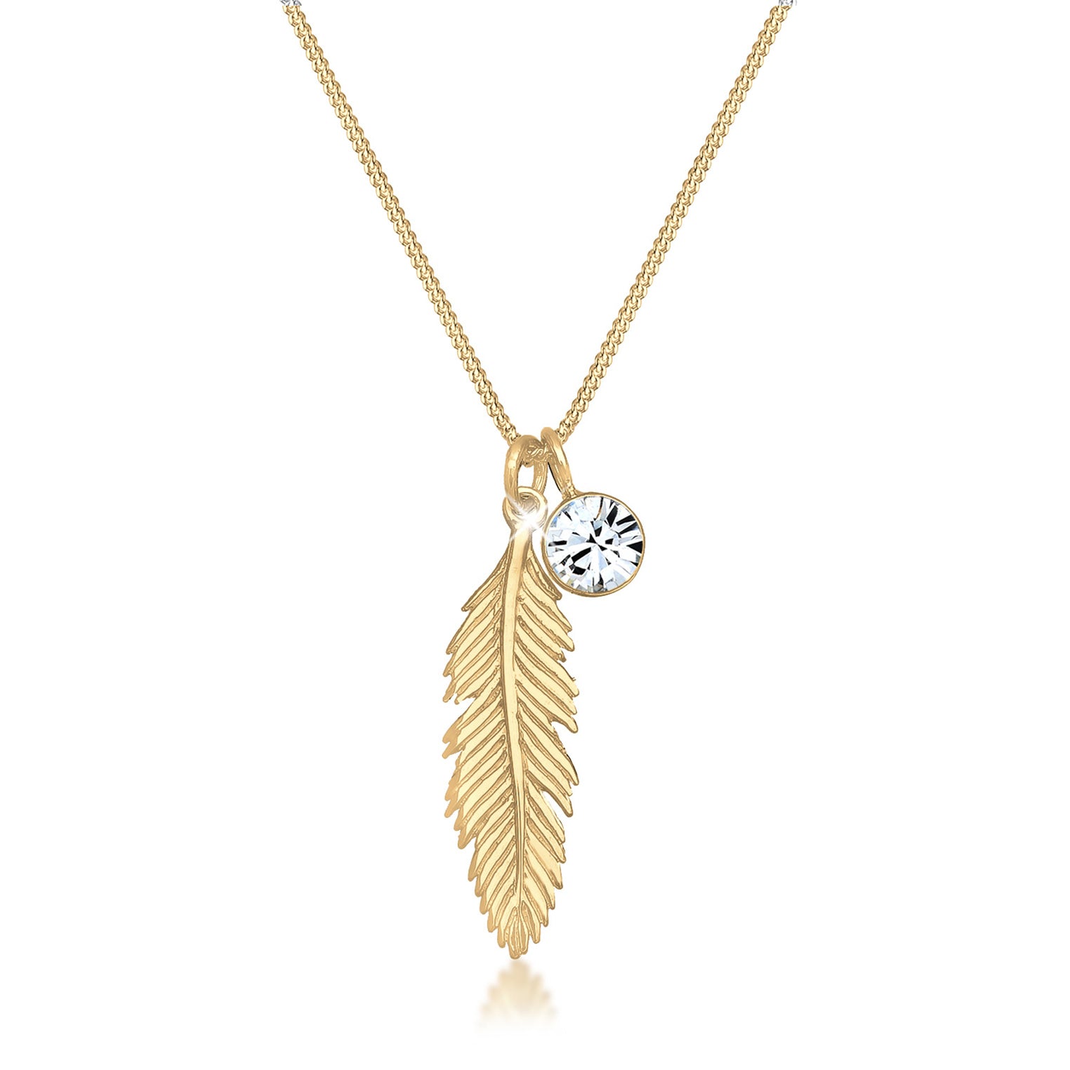 Gold - Elli | Halskette Feder | Kristall (Weiß) | 925 Sterling Silber vergoldet