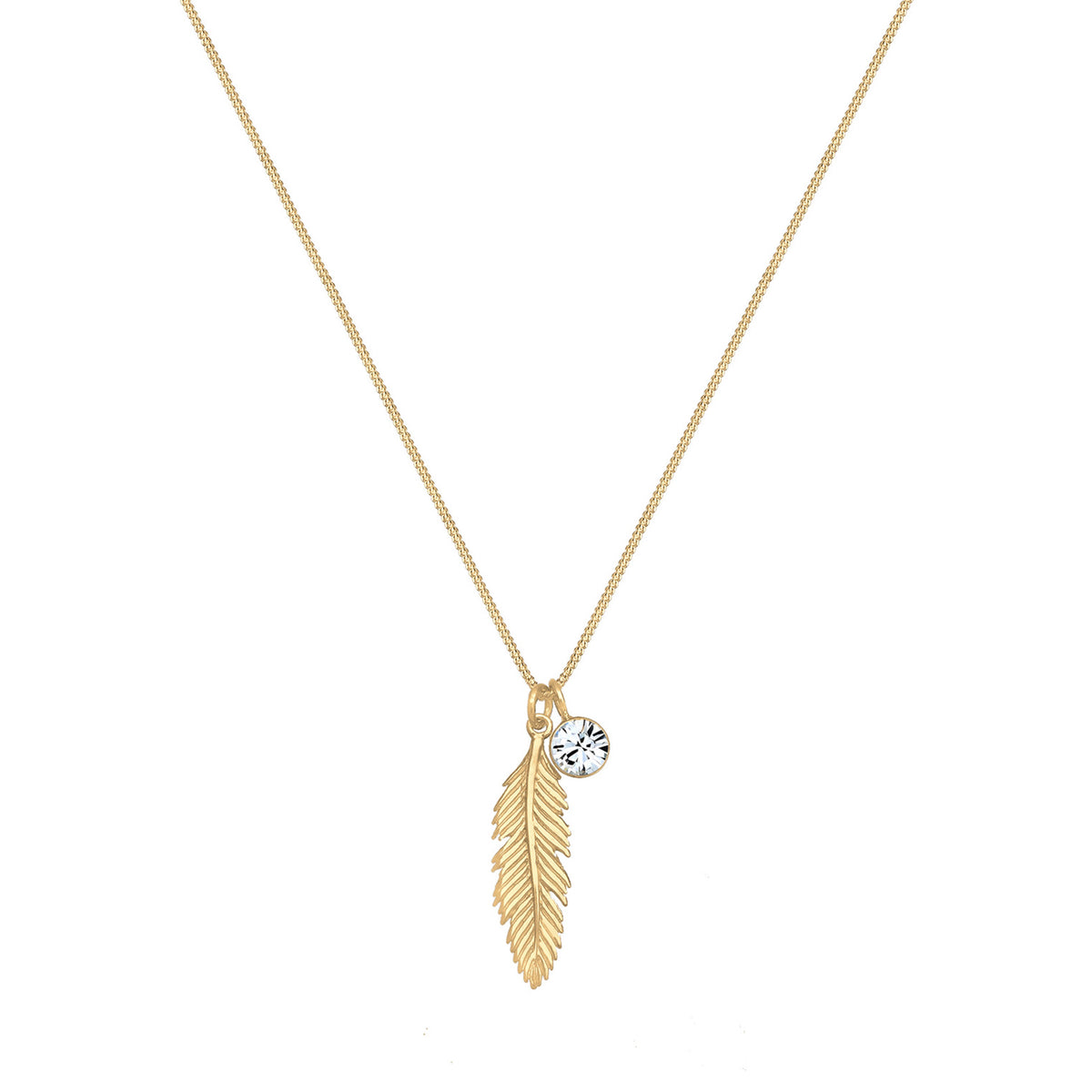 Gold - Elli | Halskette Feder | Mit Kristallen von Swarovski® (Weiß) | 925 Sterling Silber vergoldet