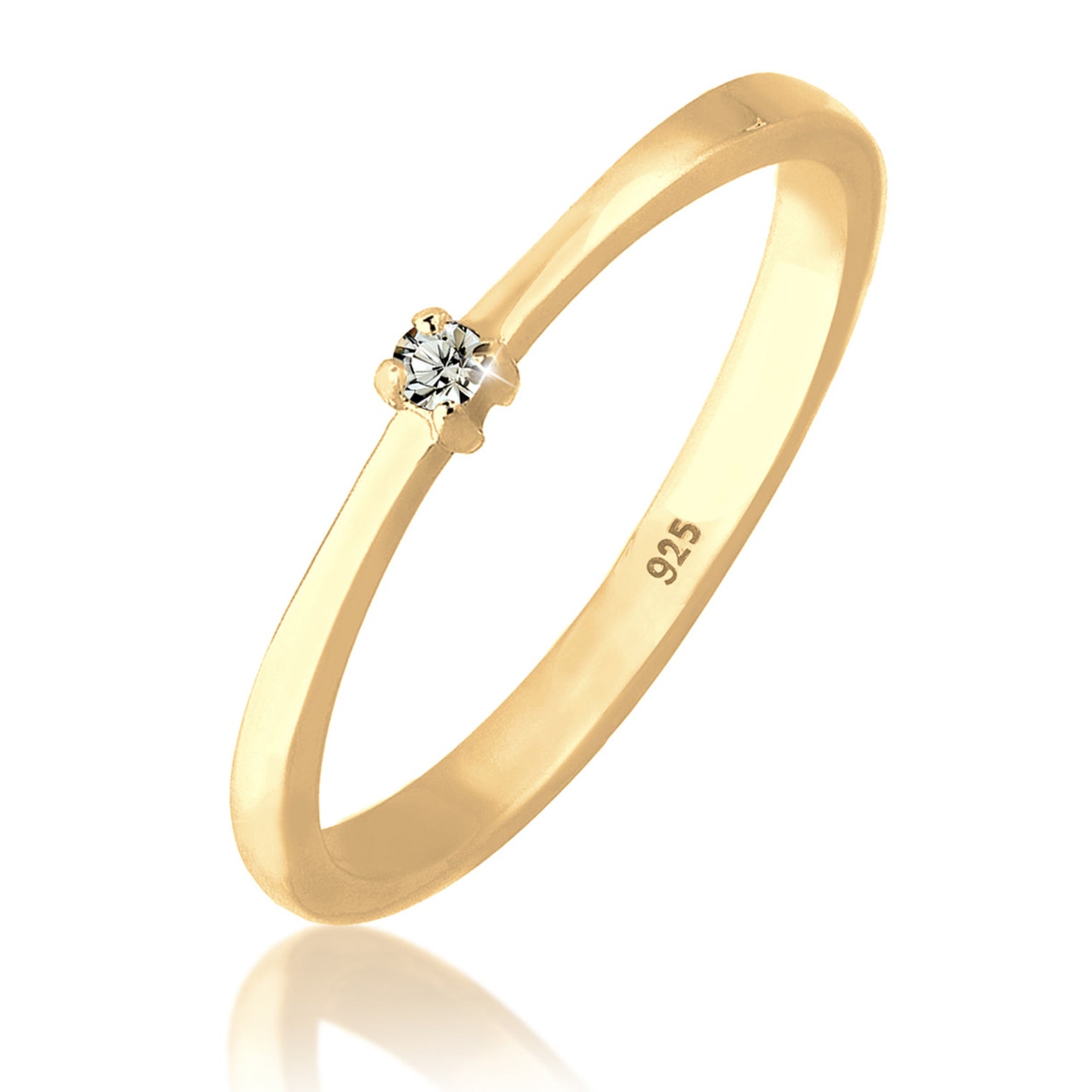 Gold - Elli | Solitär-Ring | Kristall ( Grau ) | 925 Sterling Silber vergoldet