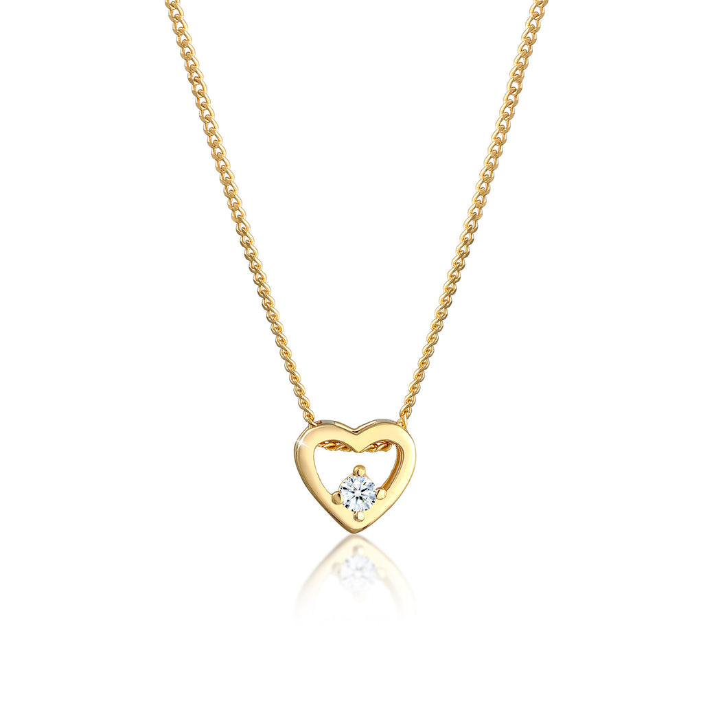 Gold - Elli DIAMONDS | Halskette Herz Anhänger | Diamant (Weiß, 0,03 ct) | 585 Gelbgold