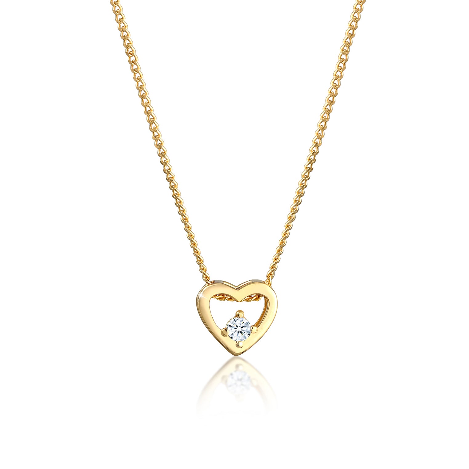 Gold - Elli DIAMONDS | Halskette Herz Anhänger | Diamant (Weiß, 0,03 ct) | 585 Gelbgold
