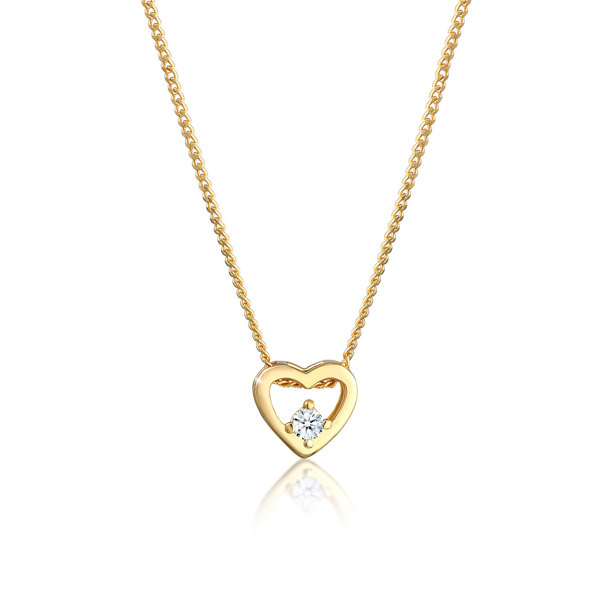 Gold - Elli DIAMONDS | Halskette Herz Anhänger | Diamant (Weiß, 0,03 ct) | 585 Gelbgold