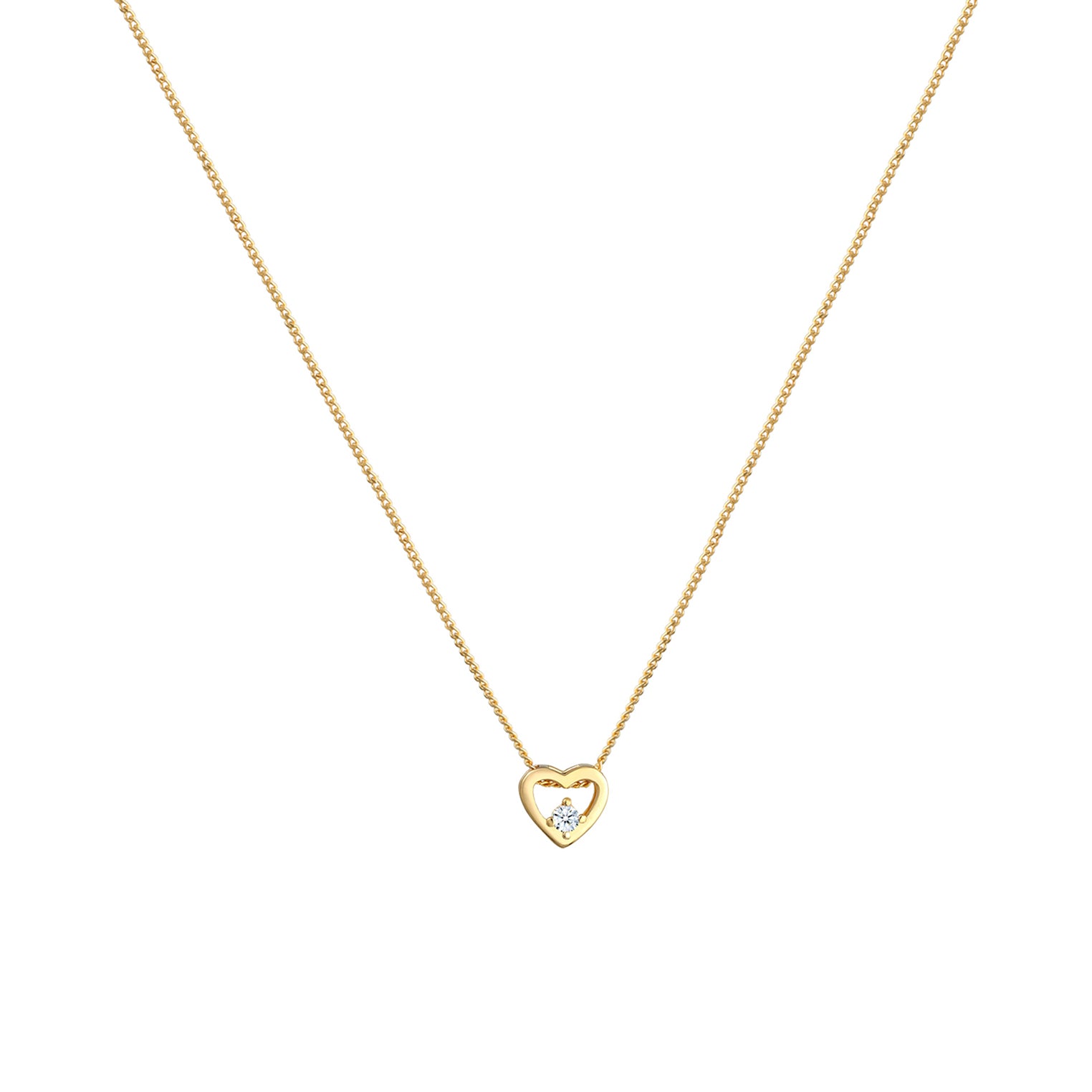 Gold - Elli DIAMONDS | Halskette Herz Anhänger | Diamant (Weiß, 0,03 ct) | 585 Gelbgold