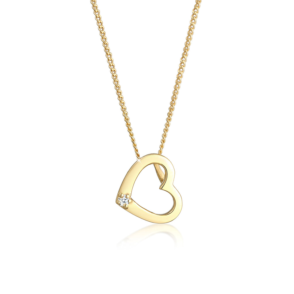 Gold - Elli DIAMONDS | Halskette Herz | Diamant (Weiß, 0,015 ct) | 585 Gelbgold