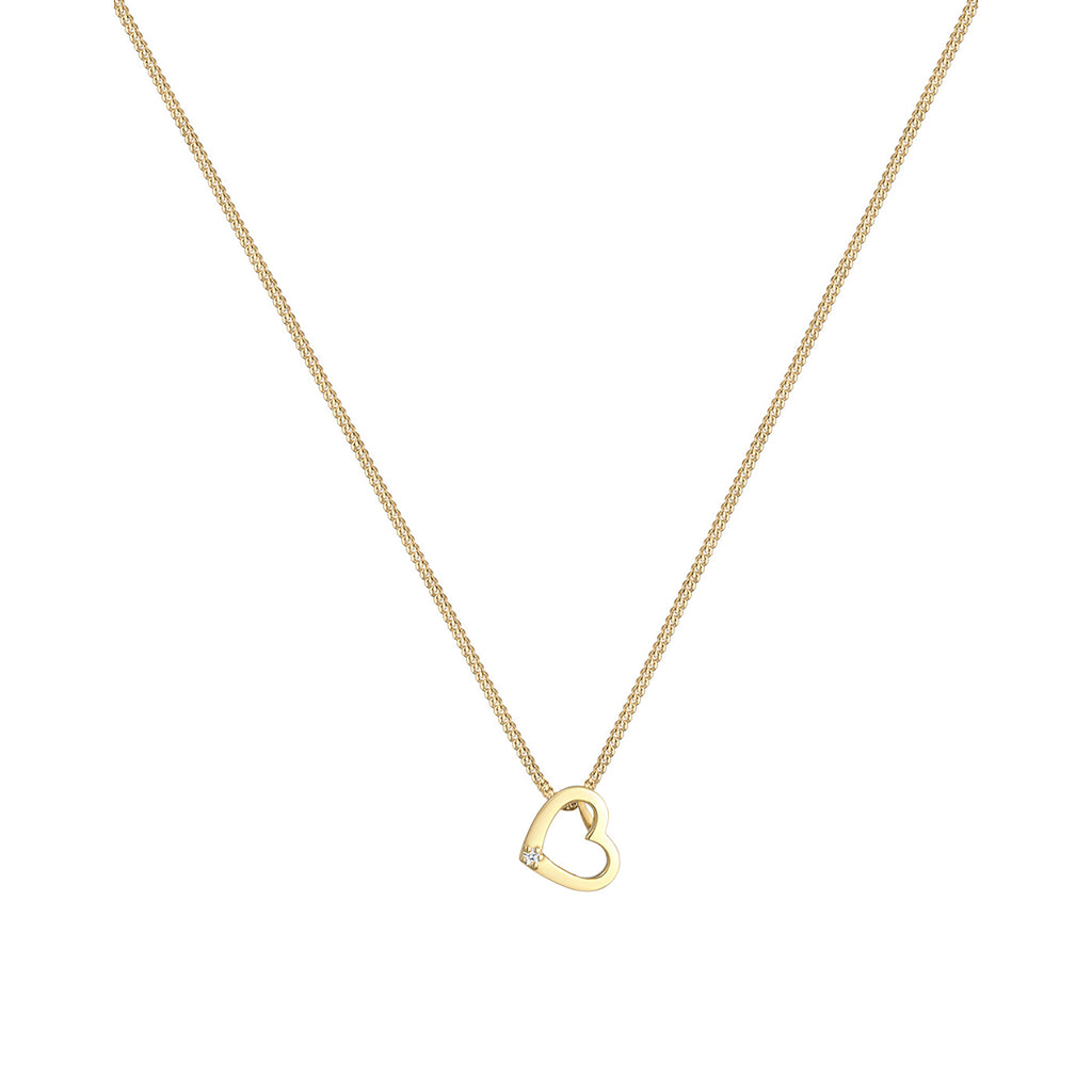 Gold - Elli DIAMONDS | Halskette Herz | Diamant (Weiß, 0,015 ct) | 585 Gelbgold