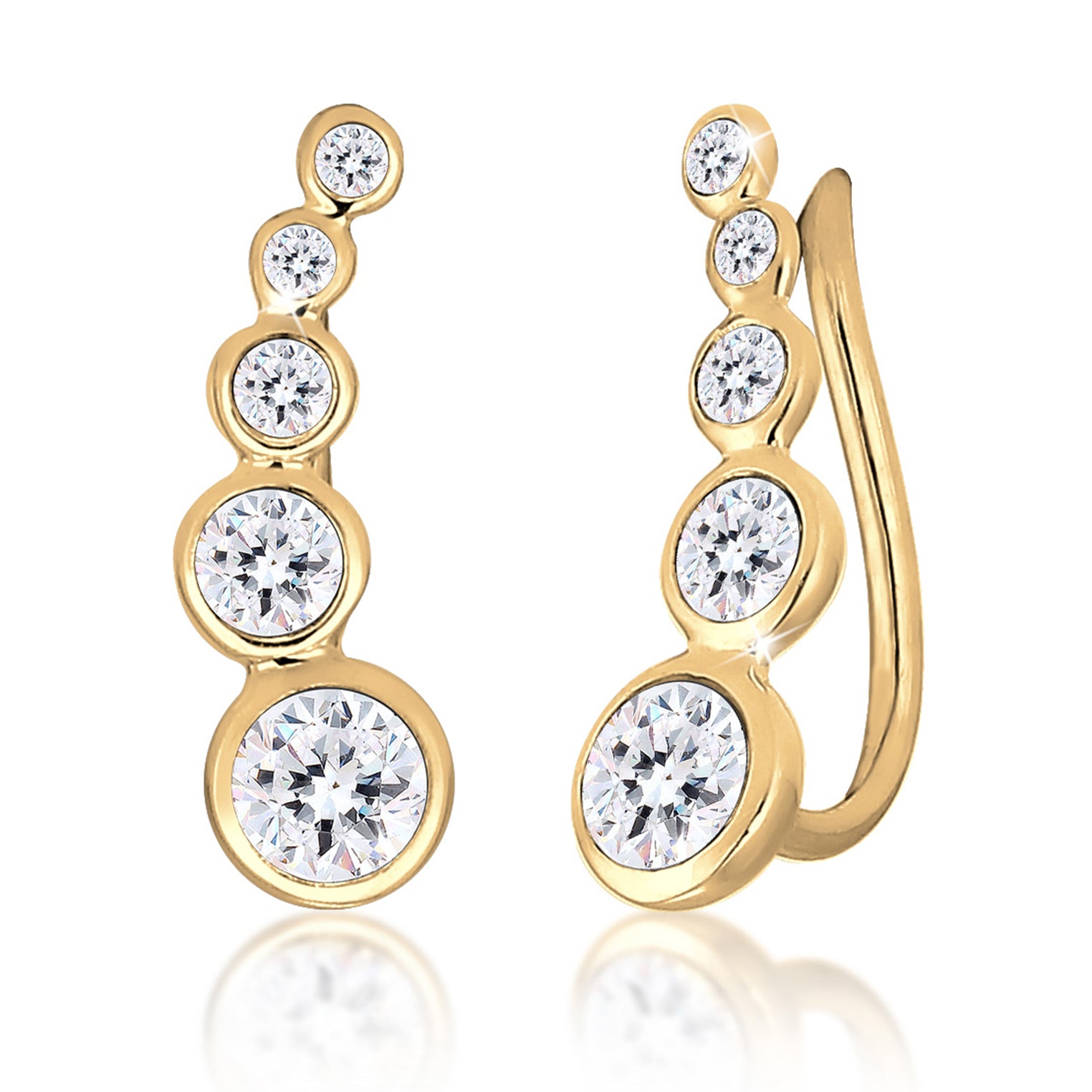 Gold - Elli | Ear Climber | Mit Kristallen von Swarovski® (Weiß) | 925er Sterling Silber Vergoldet
