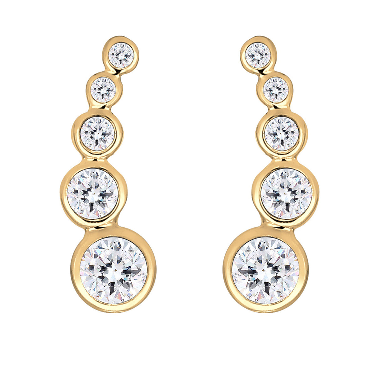 Gold - Elli | Ear Climber | Mit Kristallen von Swarovski® (Weiß) | 925er Sterling Silber Vergoldet
