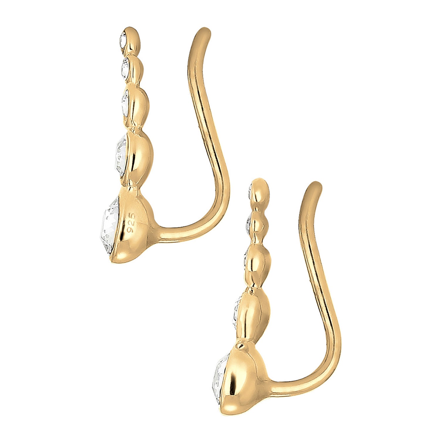 Gold - Elli | Ear Climber | Kristall (Weiß) | 925er Sterling Silber Vergoldet