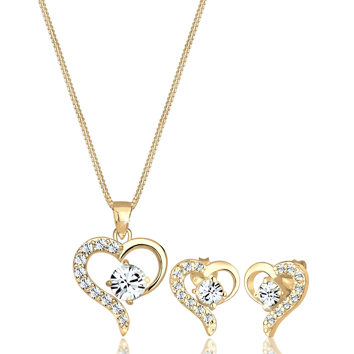 Gold - Elli | Schmuckset  Herz | Mit Kristallen von Swarovski® (Weiß) | 925 Sterling Silber vergoldet