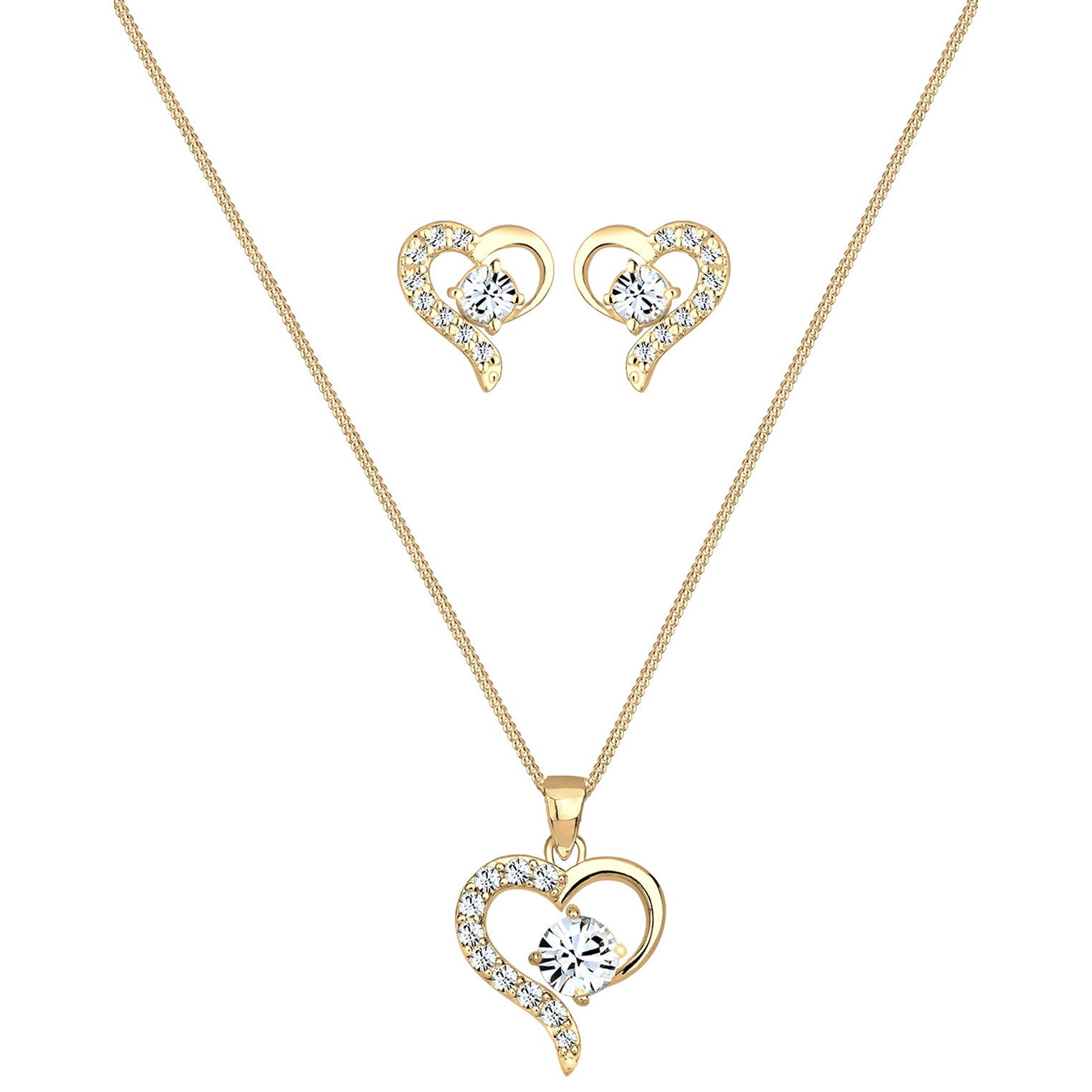 Gold - Elli | Schmuckset  Herz | Mit Kristallen von Swarovski® (Weiß) | 925 Sterling Silber vergoldet