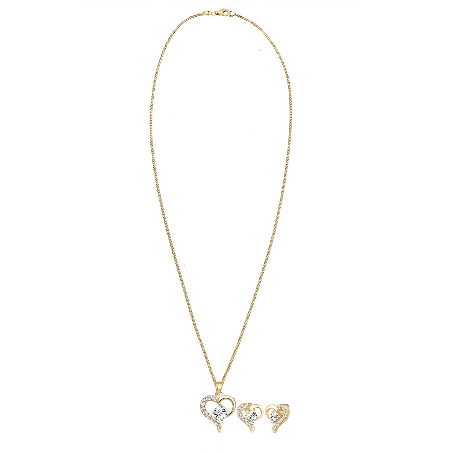 Gold - Elli | Schmuckset  Herz | Mit Kristallen von Swarovski® (Weiß) | 925 Sterling Silber vergoldet